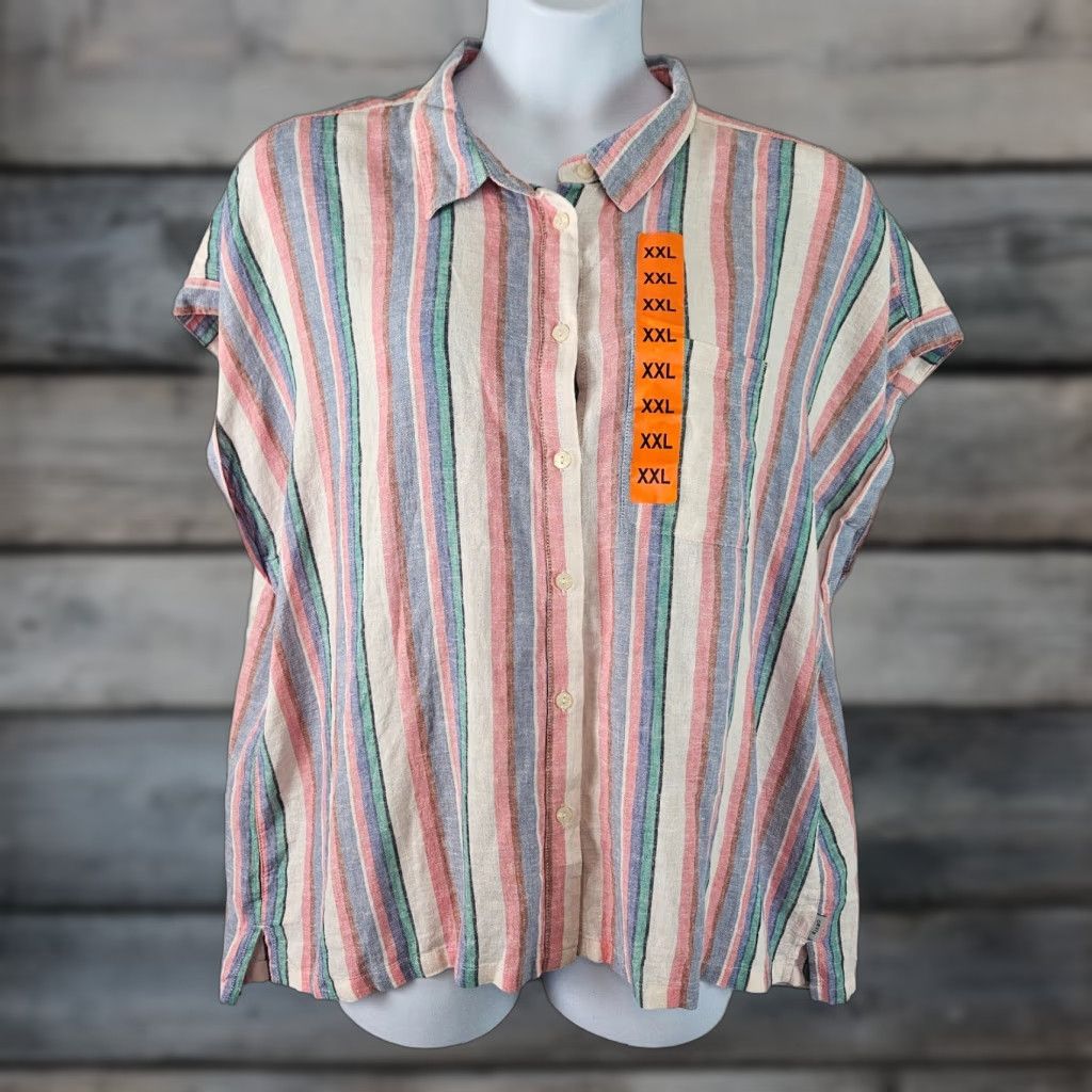 Orvis Orvis Women's Button-Up Top Sz 2XL Pink Blue Stripe Linen Blend Shirt Adult Regular Button-Up Womens 2XL Pink Blue Stripe Linen Blend Shirt Size XXL / US 16-18 / IT 52-54 - 1 Thumbnail