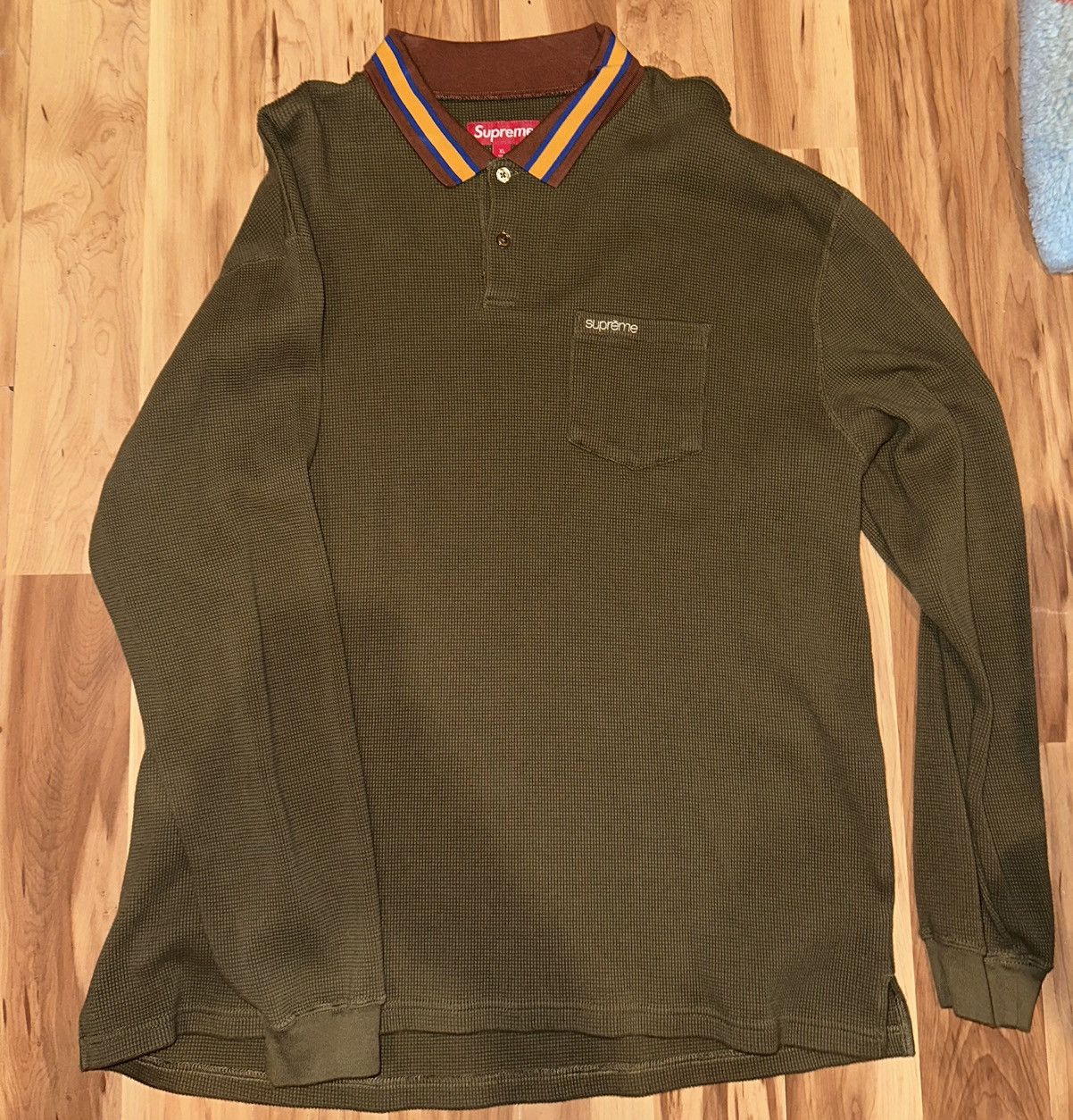 image of Supreme Thermal L/s Polo in Olive, Men's (Size Large)