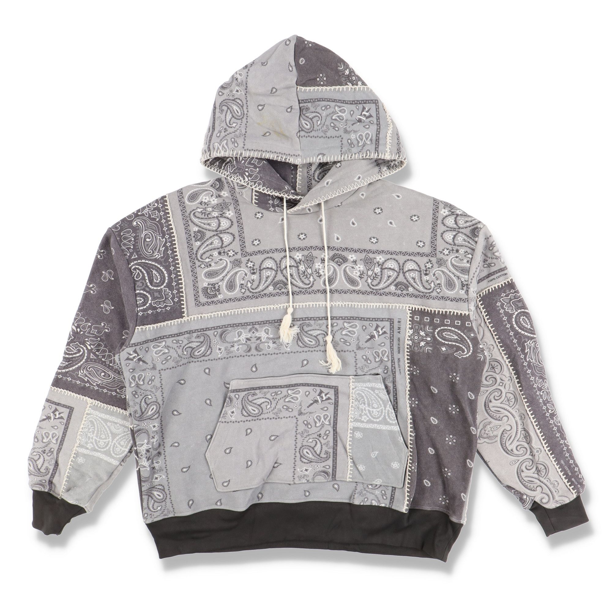 image of Amiri Grey Patchwork Bandanna Hoodie, Men's (Size Medium)