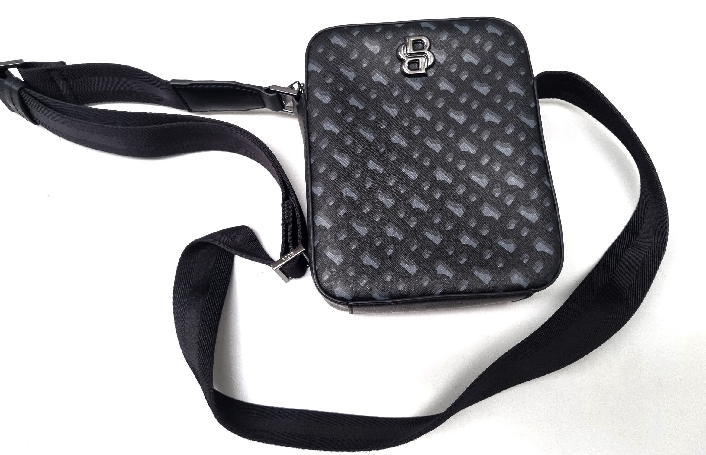 Hugo Boss Boss Crossbody Bonded Leather Reporter Bag 17X20X6 in Dark Grey/Black, Men's