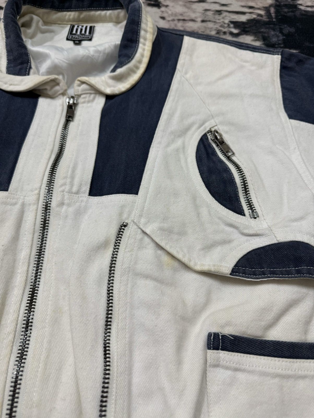 47 Vintage 47Ronin Double Zipper Denim Bomber Jacket Size US XL / EU 56 / 4 - 6 Thumbnail