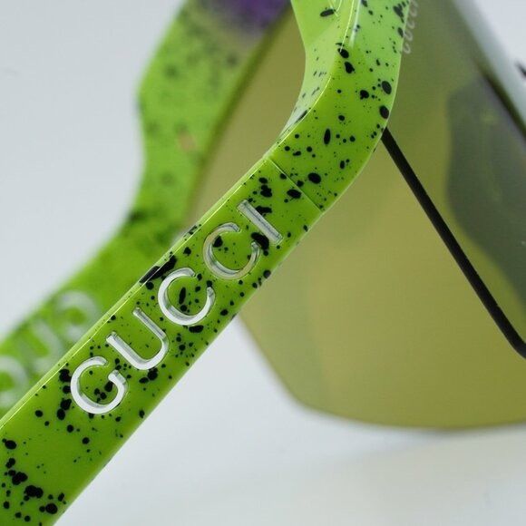 Gucci GG1477S 001 Sunglasses Violet Shaded Green Shield