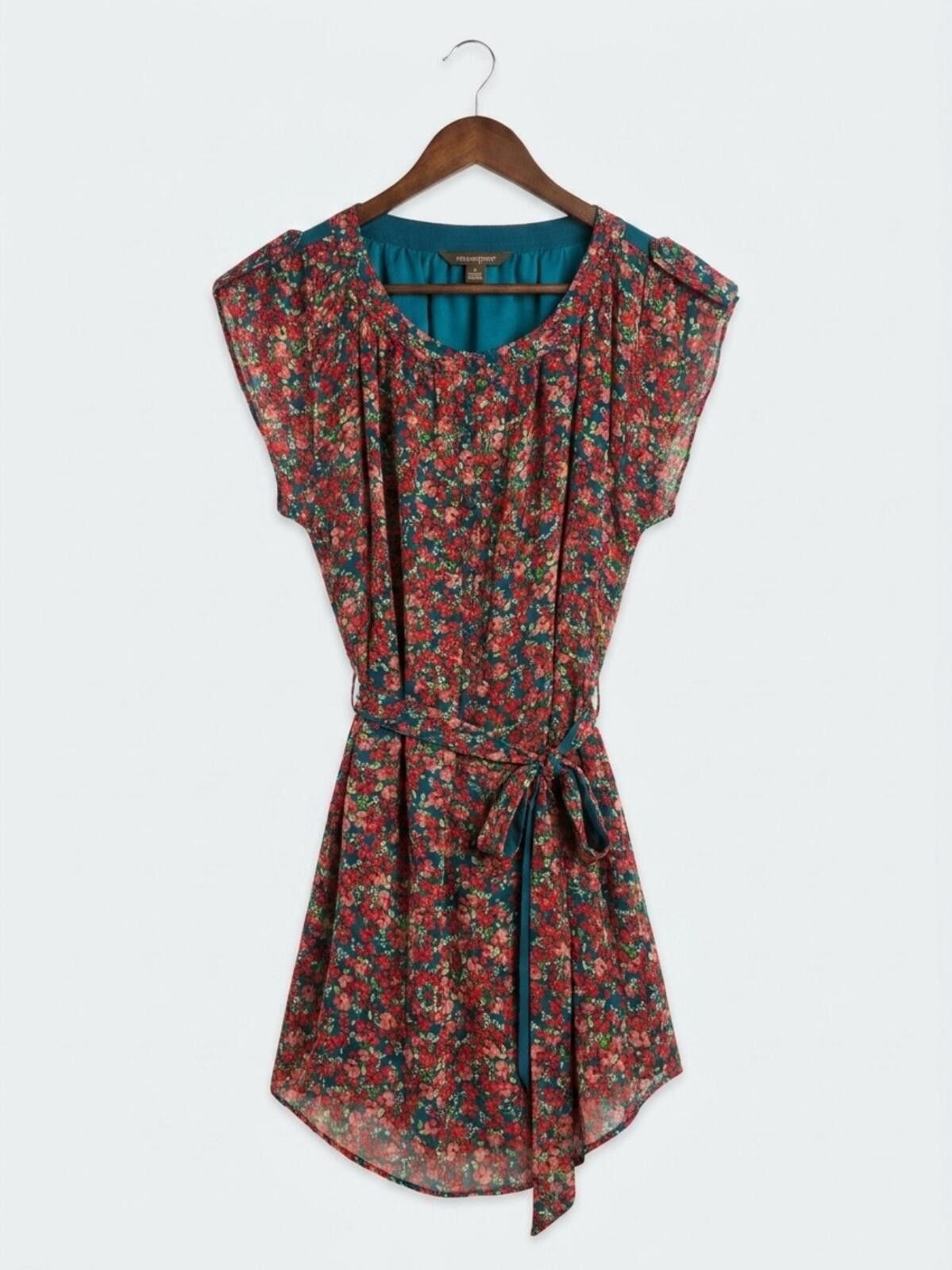 Other Allen B. By Allen Schwartz Floral Belted Mini Dress Size L / US 10 / IT 46 - 1 Thumbnail