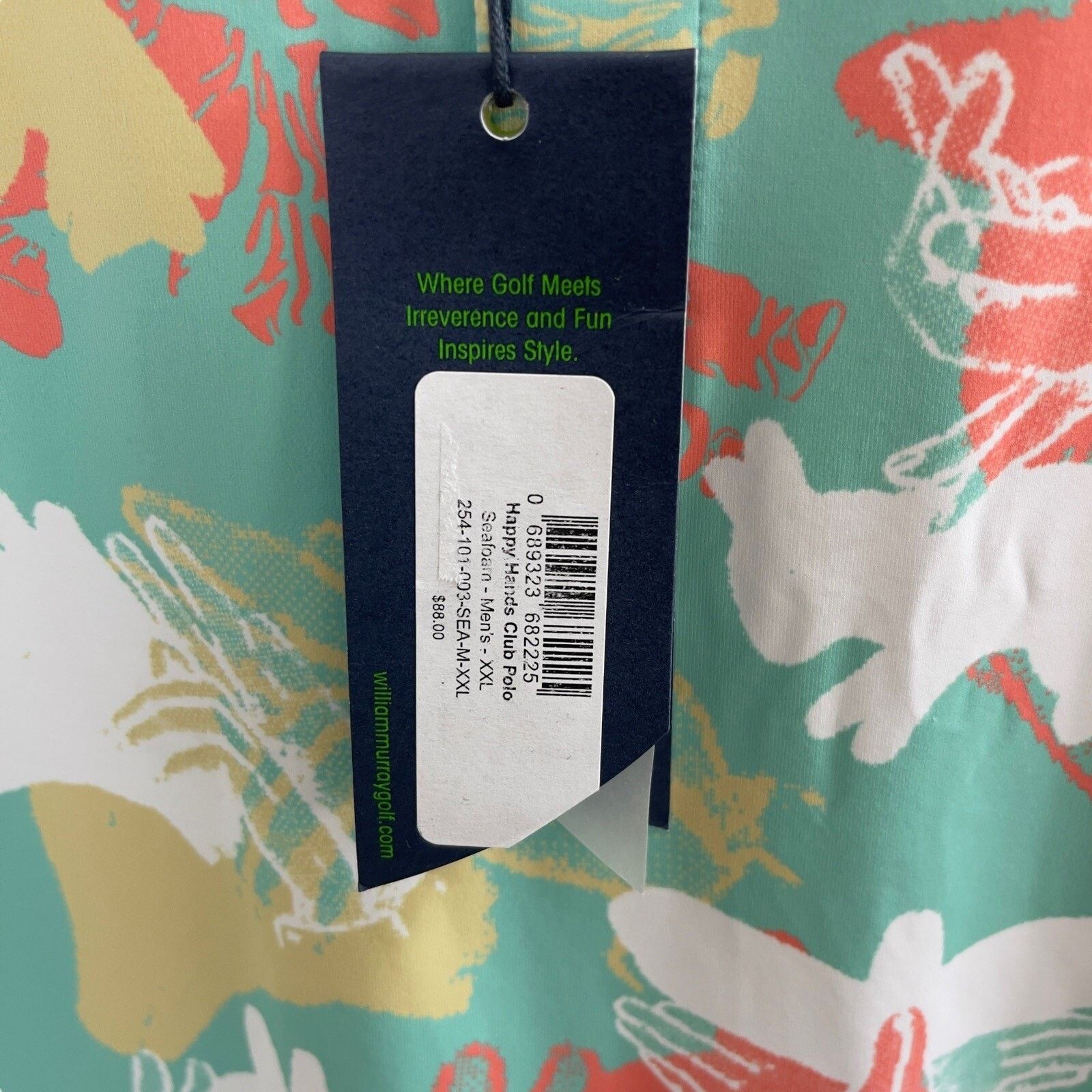 Ashworth William Murray Retro Seafoam Happy Hands Golf Shirt Mens 2XL Size US XXL / EU 58 / 5 - 15 Thumbnail