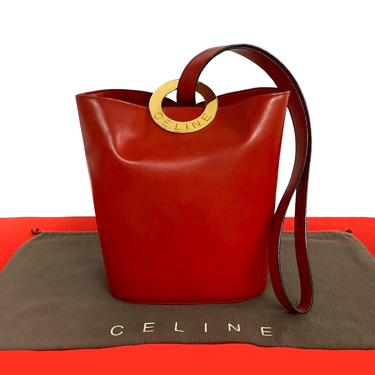 Celine Celine Circle Logo Leather Shoulder Bag Leather Shoulder Bag in Red, Women's