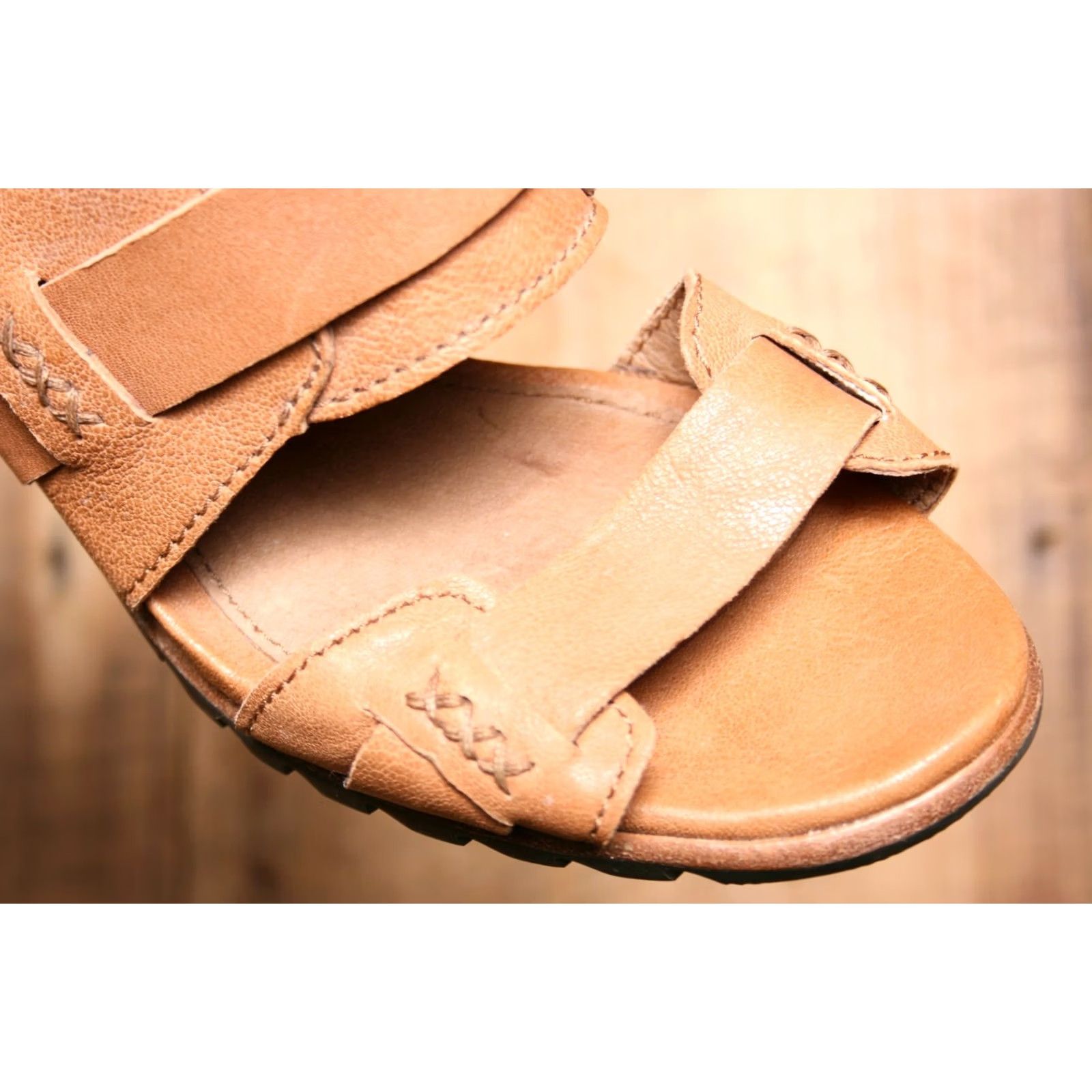 SOREL SOREL Nadia Camel Brown Leather 3" Stacked Heel Buckle Strap Sandals Sz 7.5 Womens Sandal Strappy Leather Heel 3" Brown 7.5 Size US 8 / IT 38 - 7 Thumbnail