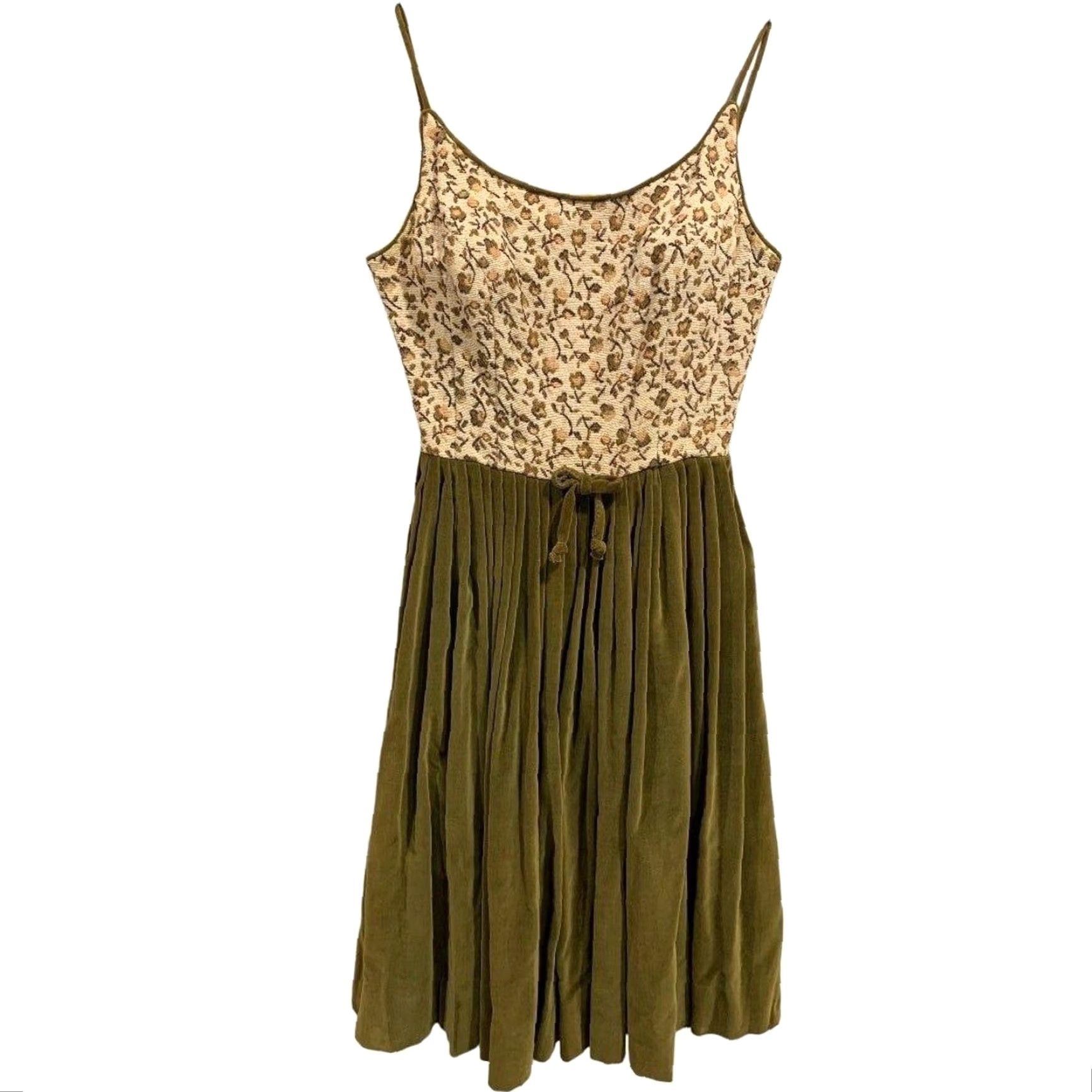Velvet VINTAGE Juene Leique Cherberg Dress Green Velvet Tapestry Bodice A-Line XS 1960s Womens Size XS / US 0-2 / IT 36-38 - 2 Thumbnail