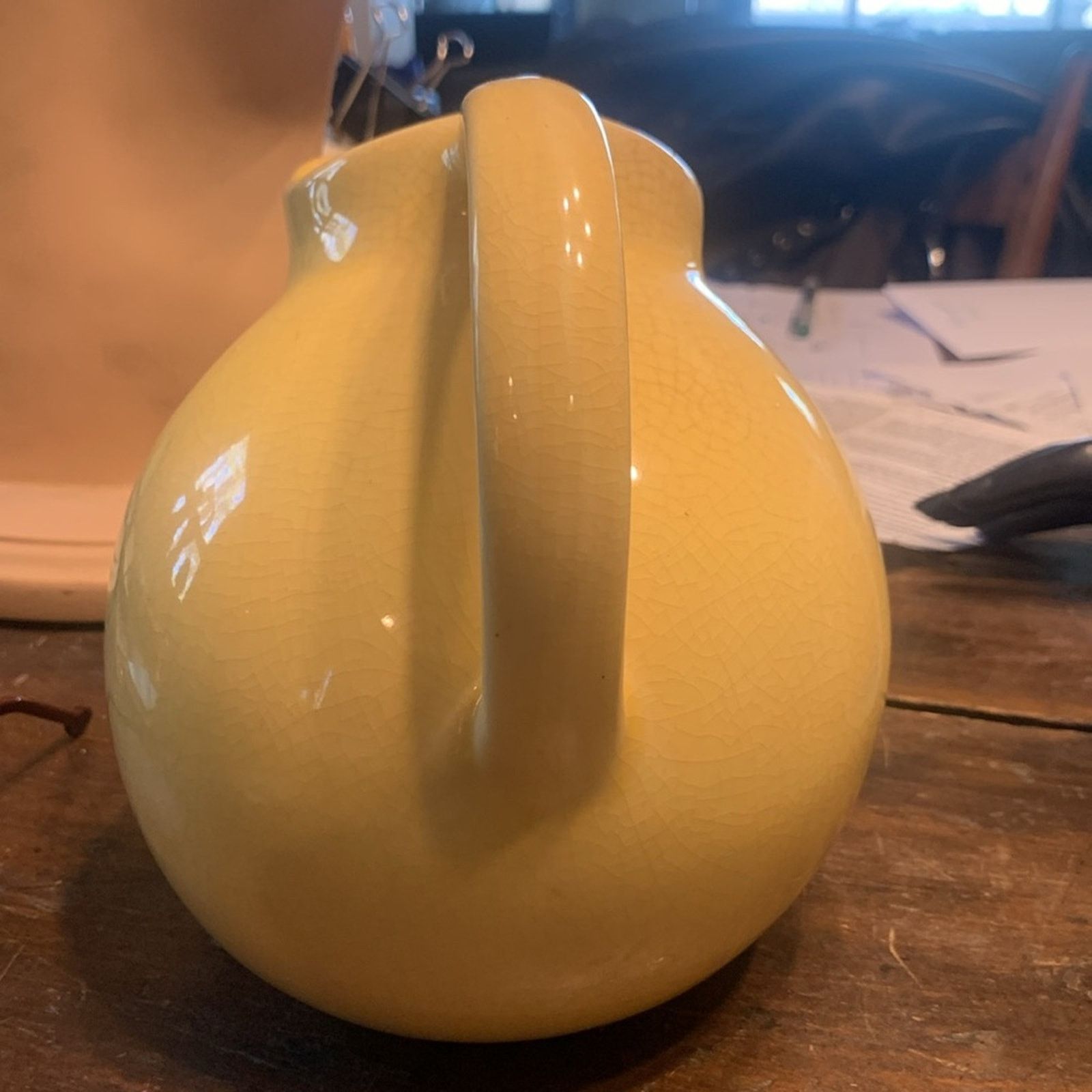 Vintage Retro yellow ceramic pottery ball pitcher with ice lip Size ONE SIZE - 4 Thumbnail