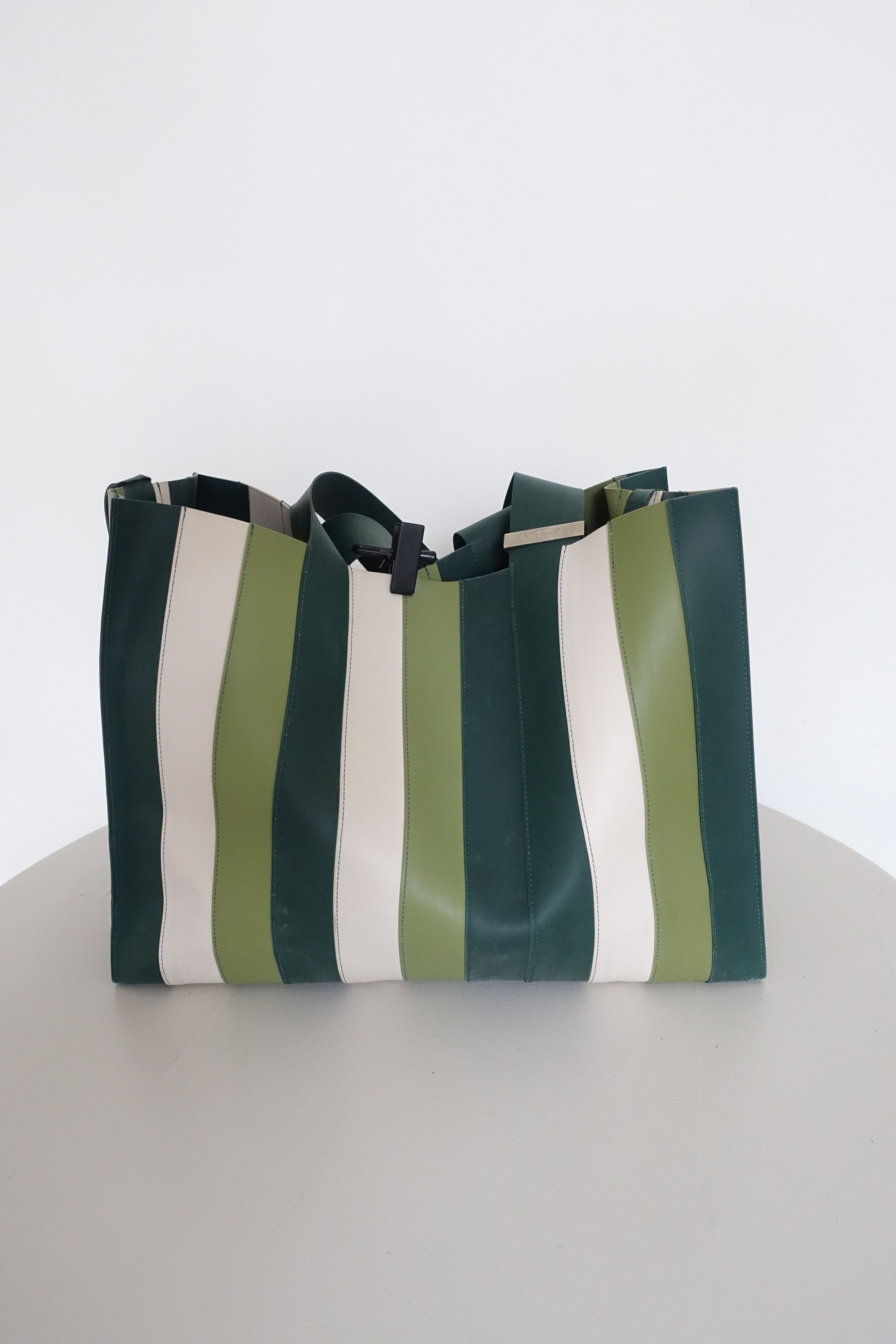 Sunnei Sunnei Striped Leather Tote Bag Green / White / Black Size ONE SIZE - 7 Thumbnail