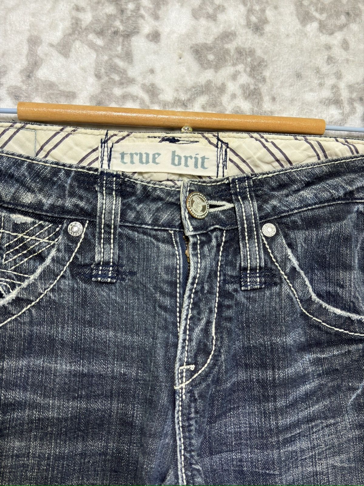 If Six Was Nine Vintage True Brit Embroidered Honeycomb Whisker Wash Strike Size US 29 - 7 Thumbnail
