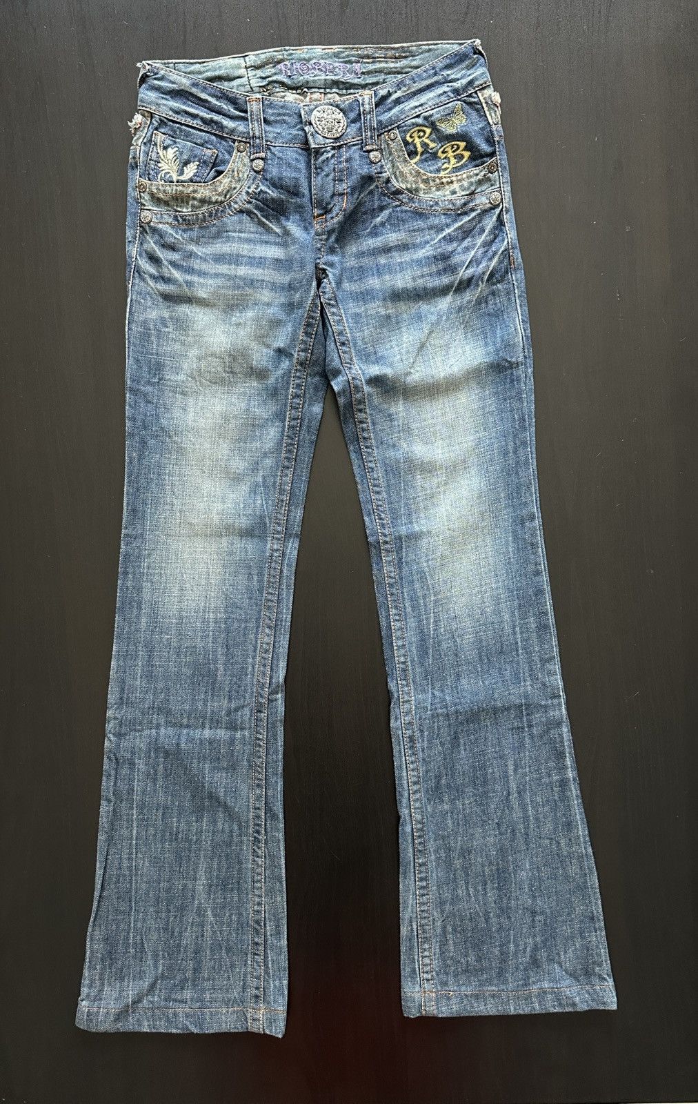 Vintage Riobera Y2K Embroidered Flared Jeans Japanese McBling Gyaru Size 25" / US 0 / IT 36 - 1 Thumbnail