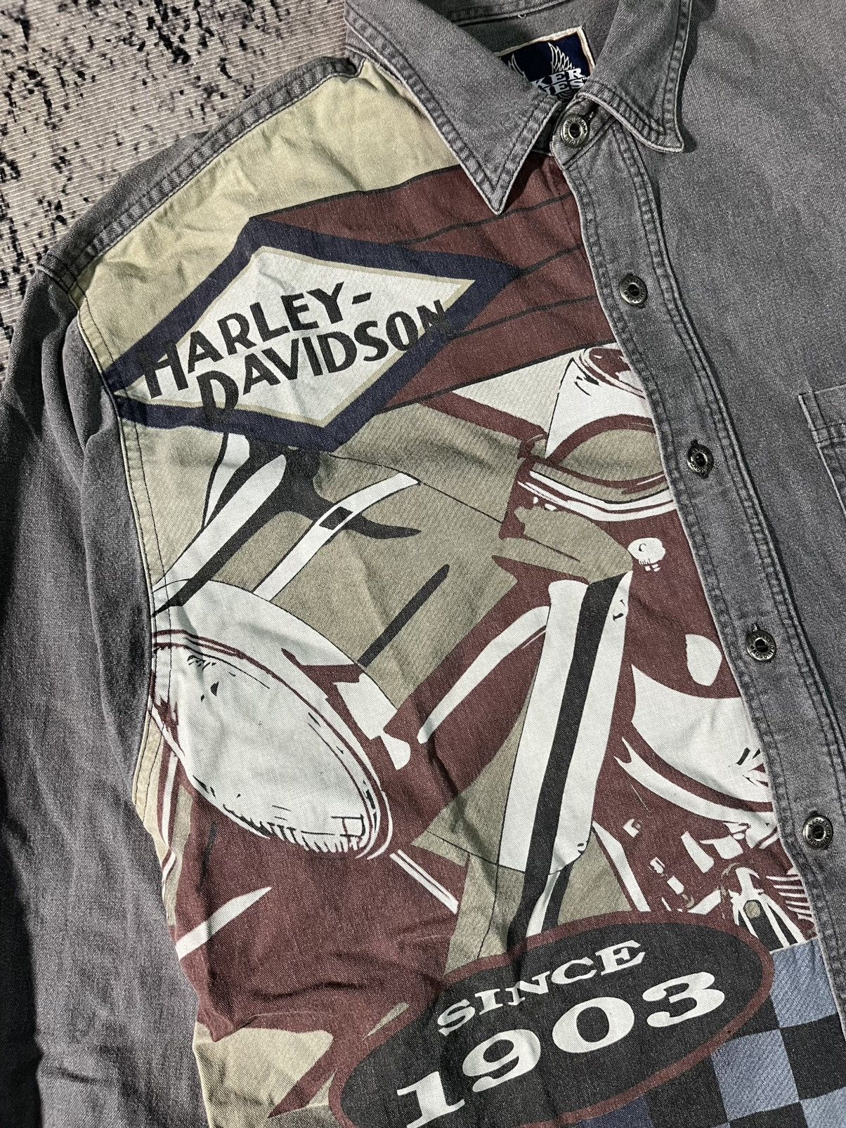Harley Davidson HARLEY DAVIDSON BLACK DENIM BIKER BLUES METAL BUTTON L Size US XL / EU 56 / 4 - 3 Thumbnail
