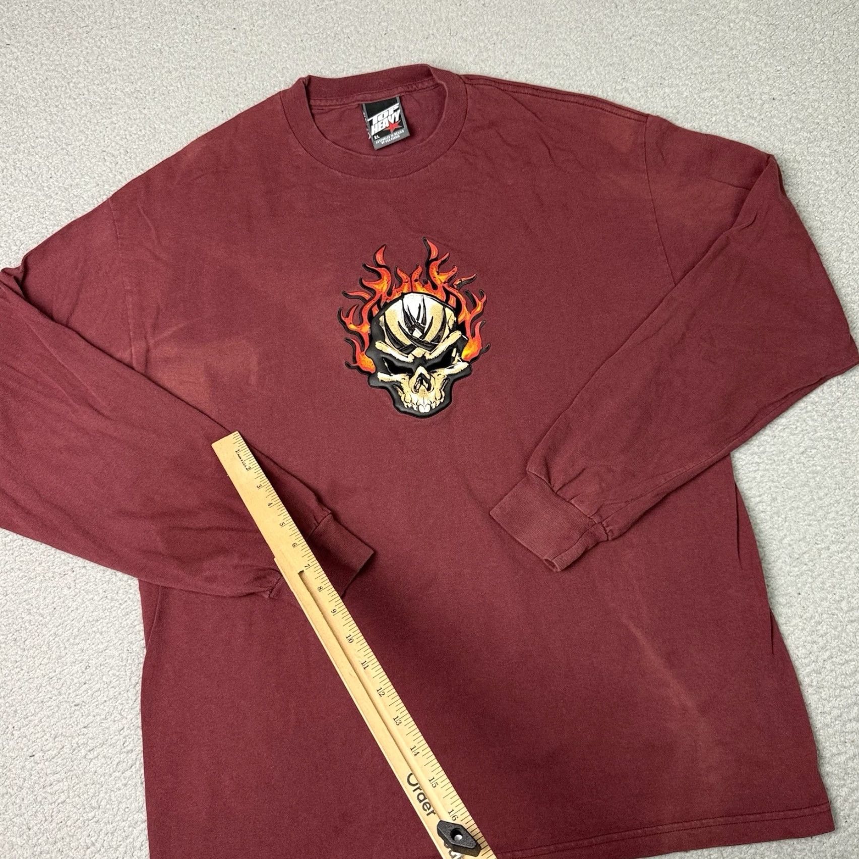 Vintage VINTAGE Top Heavy Shirt Mens XL Red Skull Flames Grunge Distressed 2000s T-Shirt Long Sleeve Crew Neck Graphic Print Size US XL / EU 56 / 4 - 6 Thumbnail