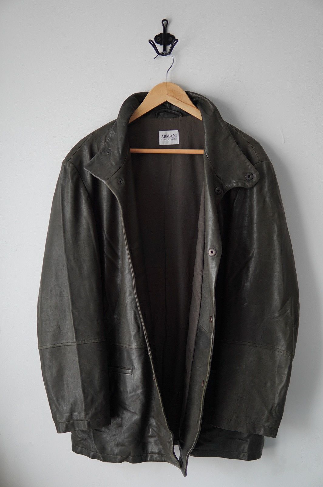 Armani Collezioni 1990s Armani Collezioni Runway Olive Leather Jacket Size US L / EU 52-54 / 3 - 4 Thumbnail