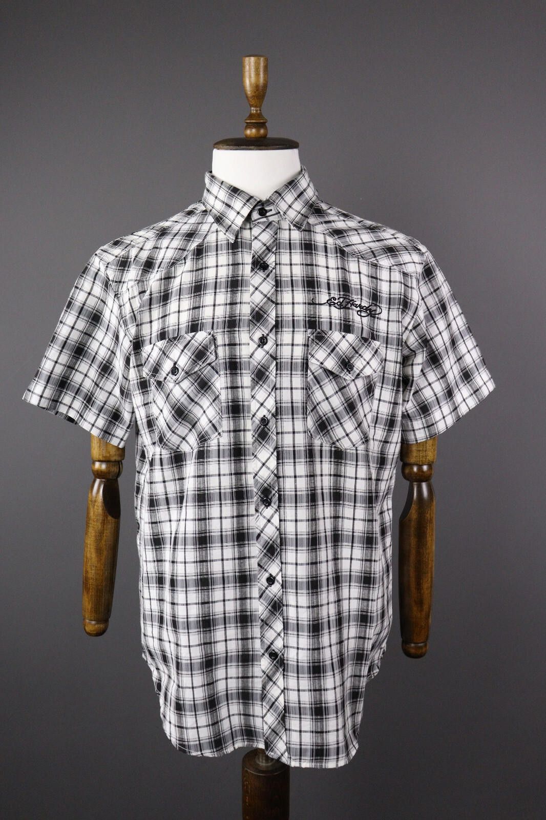 Ed Hardy Ed Hardy Check Casual Short Sleeve Button Down Shirt Size XL Size US XL / EU 56 / 4 - 2 Thumbnail