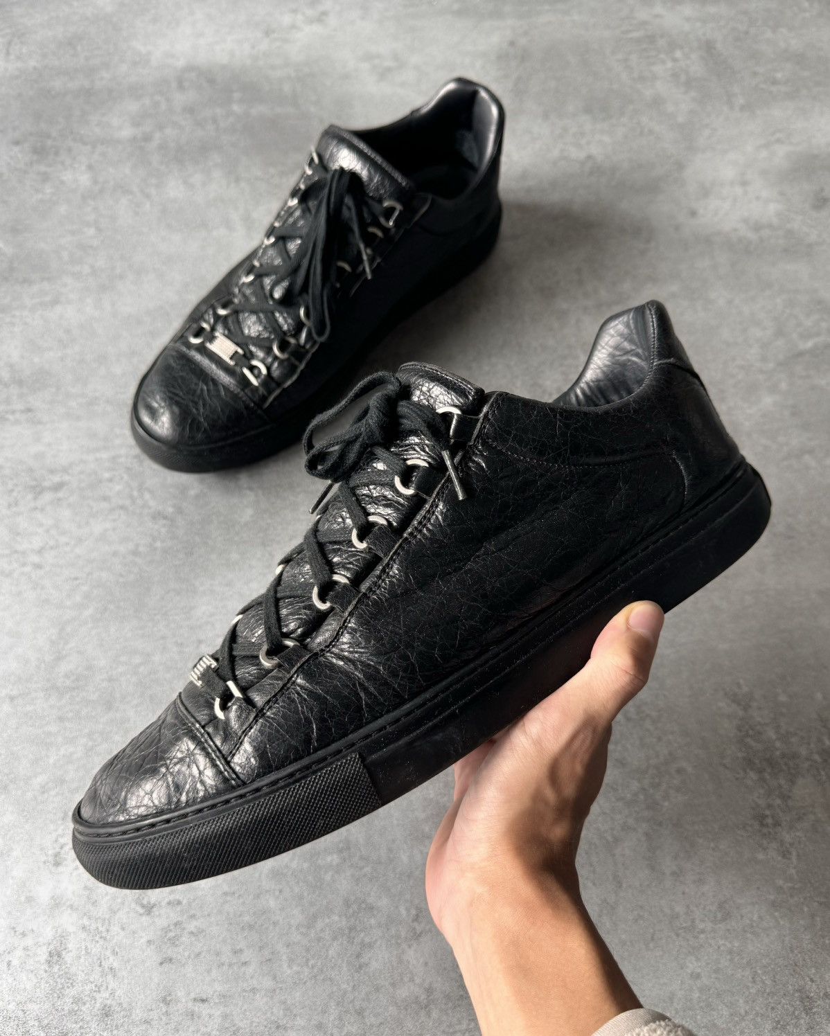 Balenciaga Balenciaga Arena Low Black Cracked Leather Sneakers Grailed