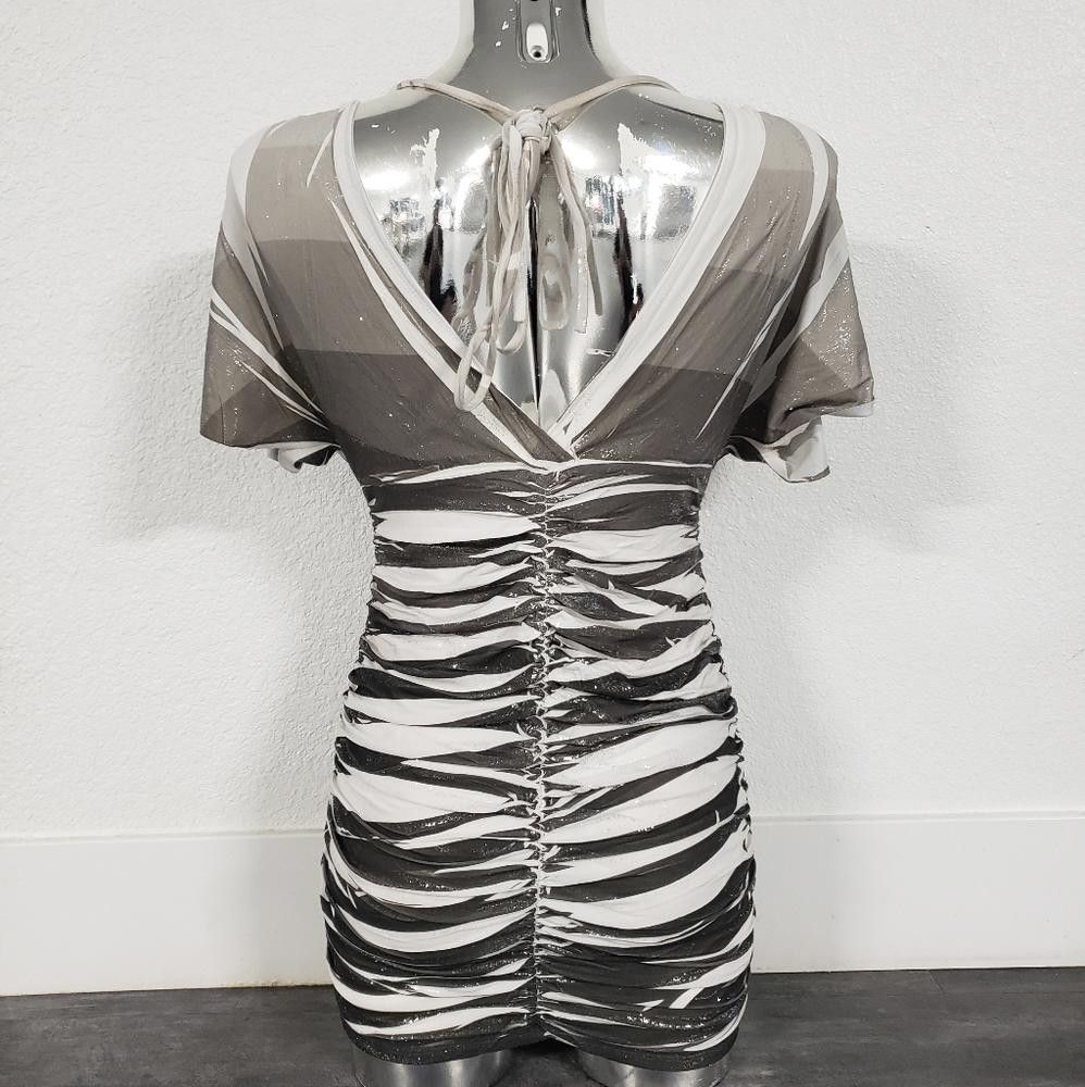Designer FD | White-Silver-Grey | Dressy Ruched Mini Size S / US 4 / IT 40 - 2 Thumbnail