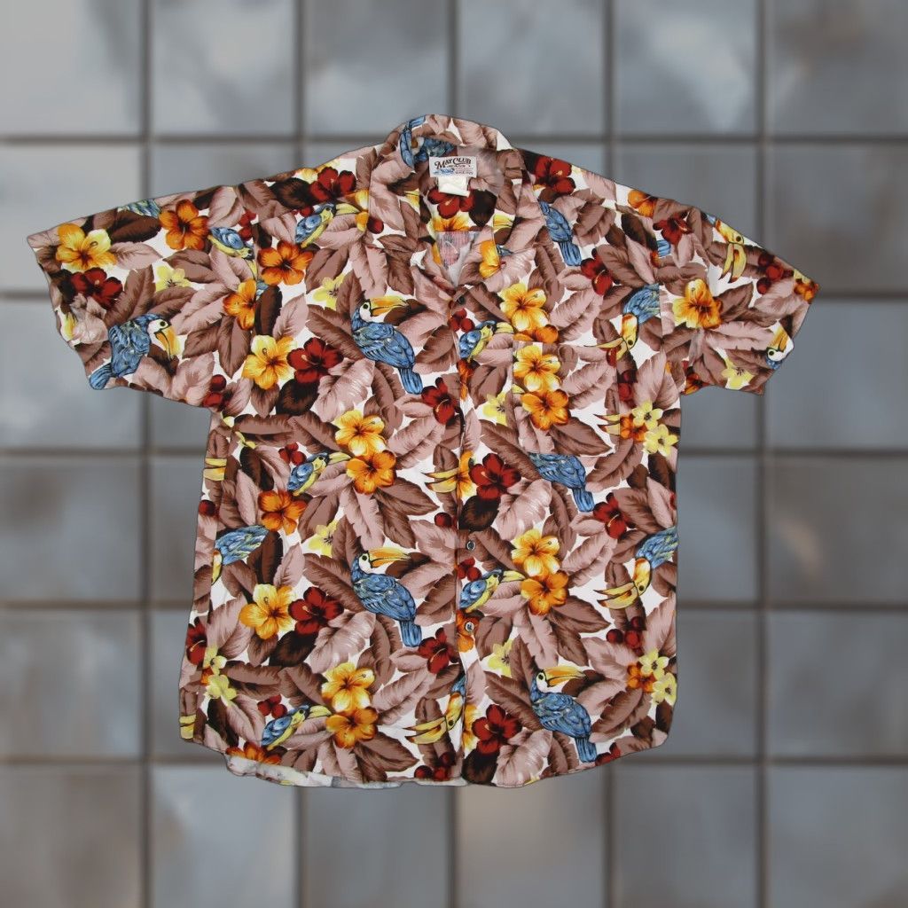 Vintage May Club Jeans Shirt Mens Large Tropical Toucan Floral Hawaiian Loop Collar Japan Shirt Buttons Casual Beach 90s? Size US L / EU 52-54 / 3 - 1 Thumbnail