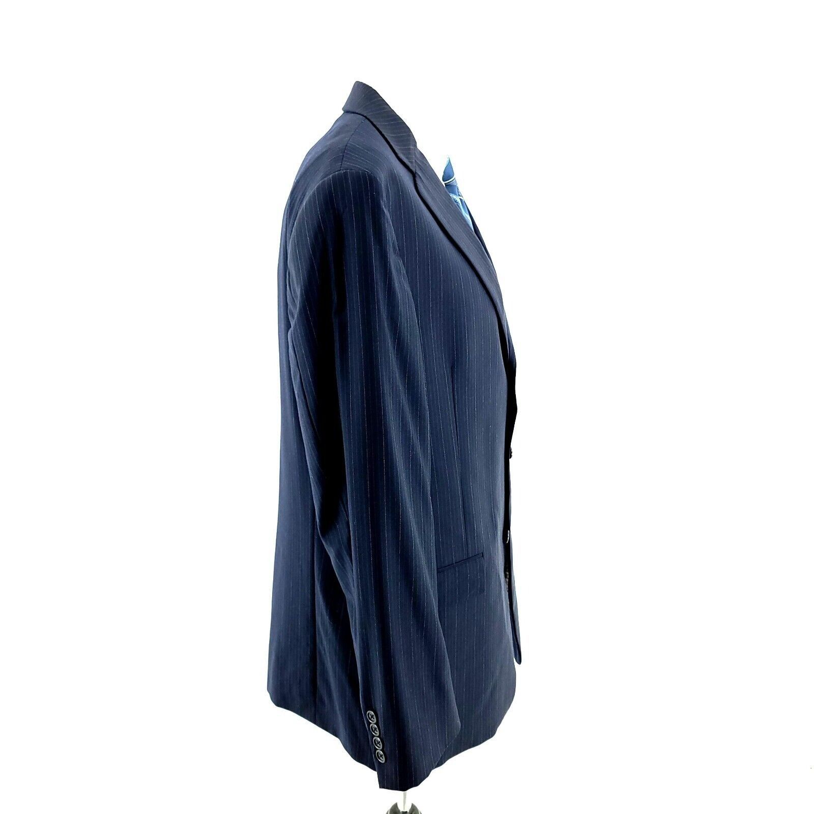 Hart Schaffner Marx Hart Schaffner Marx Wool 3 Button Suit Jacket 42L Blue W/ Bl Size 42L - 6 Thumbnail