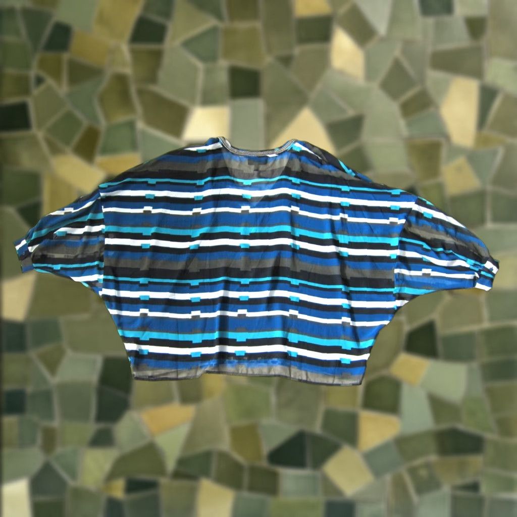 Vintage Lane Bryant Geometric Blouse Tunic 18/20 Blue Black Beaded Silver V-Neck Sheer 3/4 Sleeve Womens Size XXL / US 16-18 / IT 52-54 - 1 Thumbnail