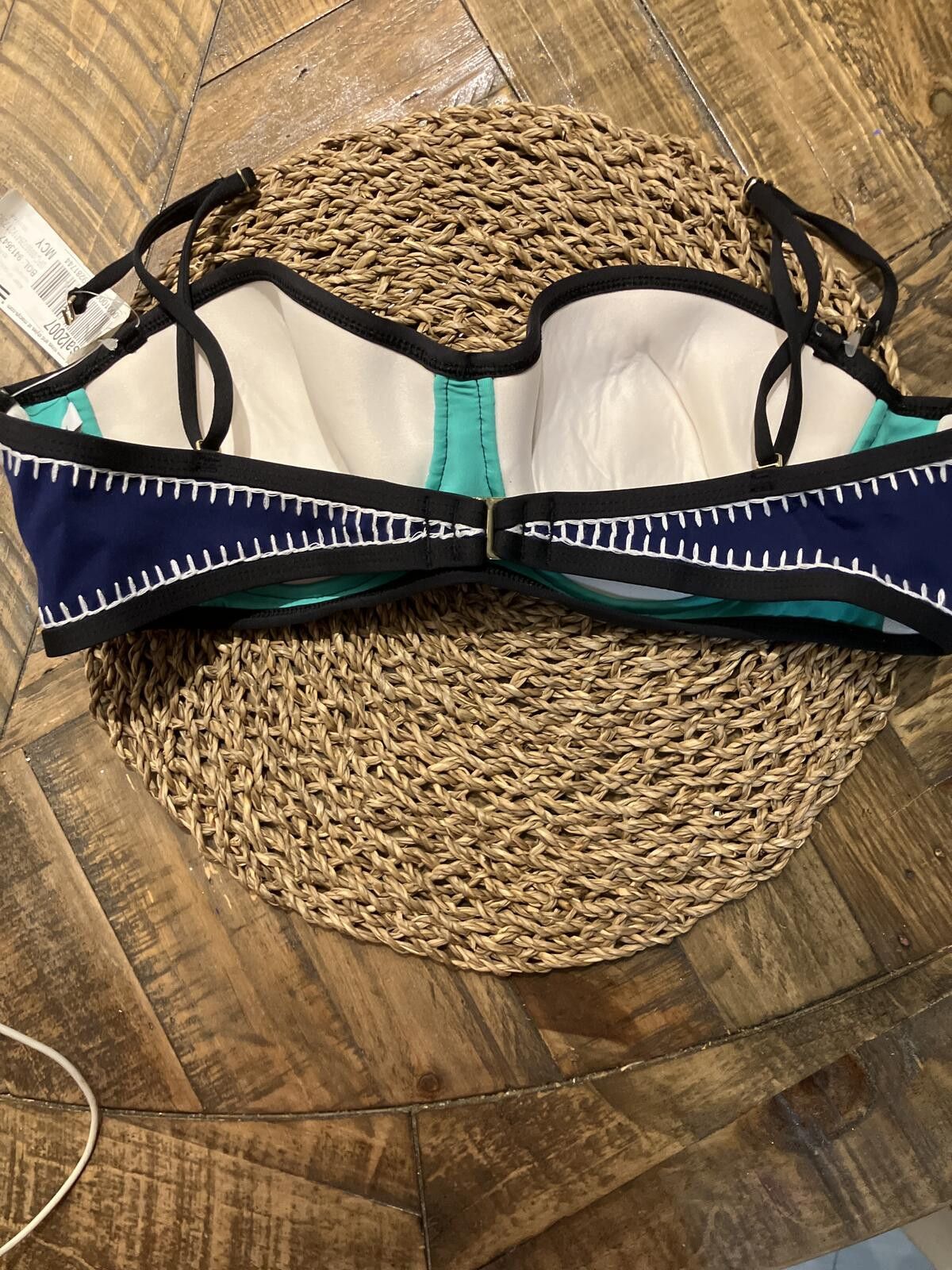 Bar III NWT Navy and Turquoise Bikini Top with Contrast Stitching Size ONE SIZE - 3 Thumbnail