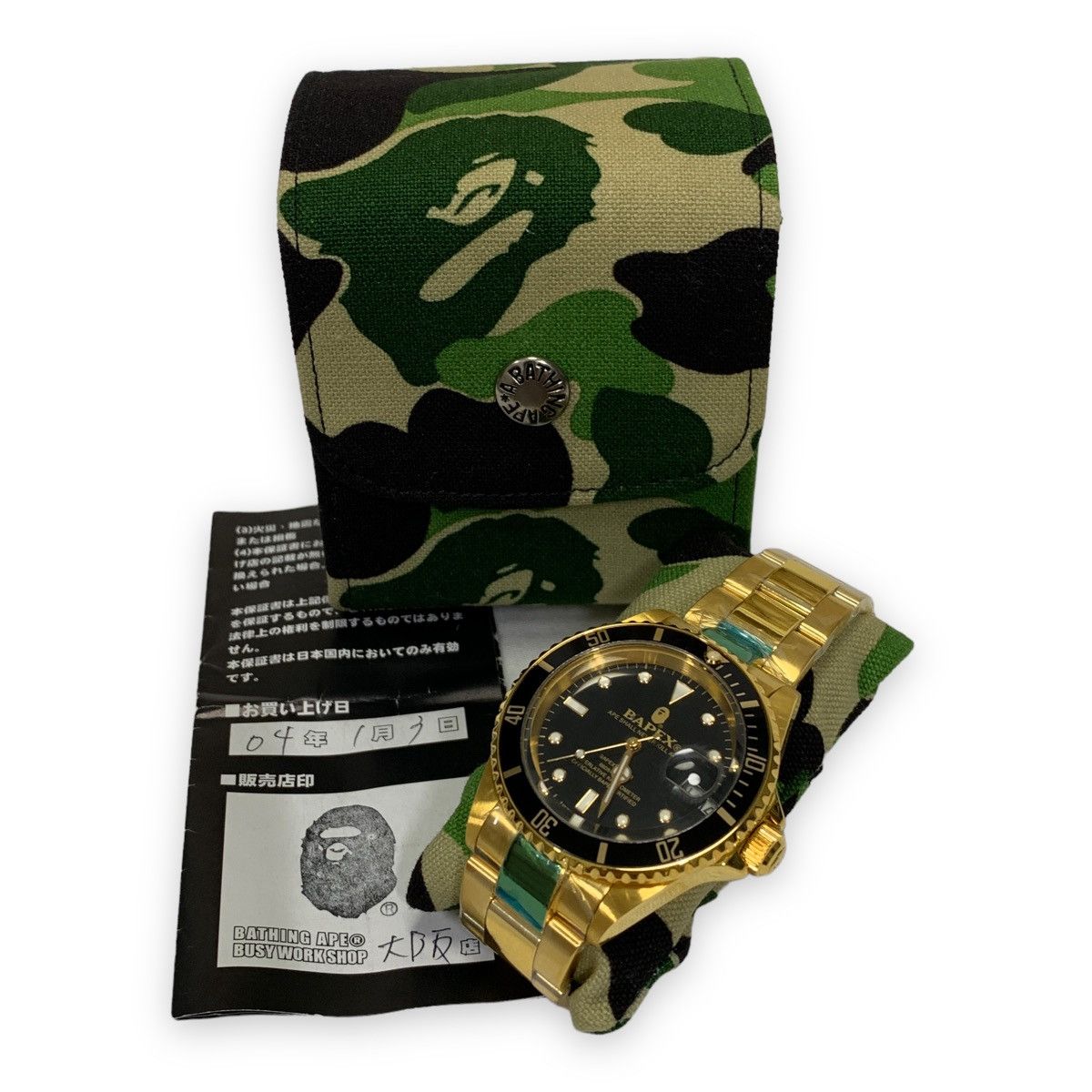 image of New! Bape Type 2 Bapex Submariner Day Date Watch in Gold, Men's