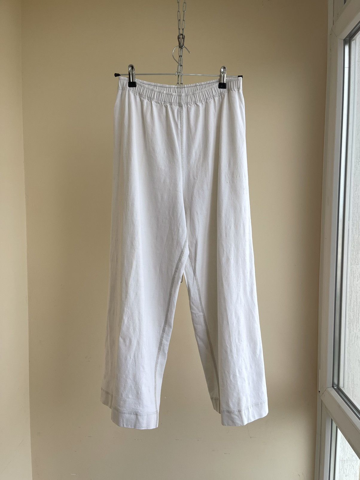 Vintage Christa De Carouge Cropped Wide Leg Elastic Linen Pants 90s Size 32" / US 10 / IT 46 - 1 Thumbnail