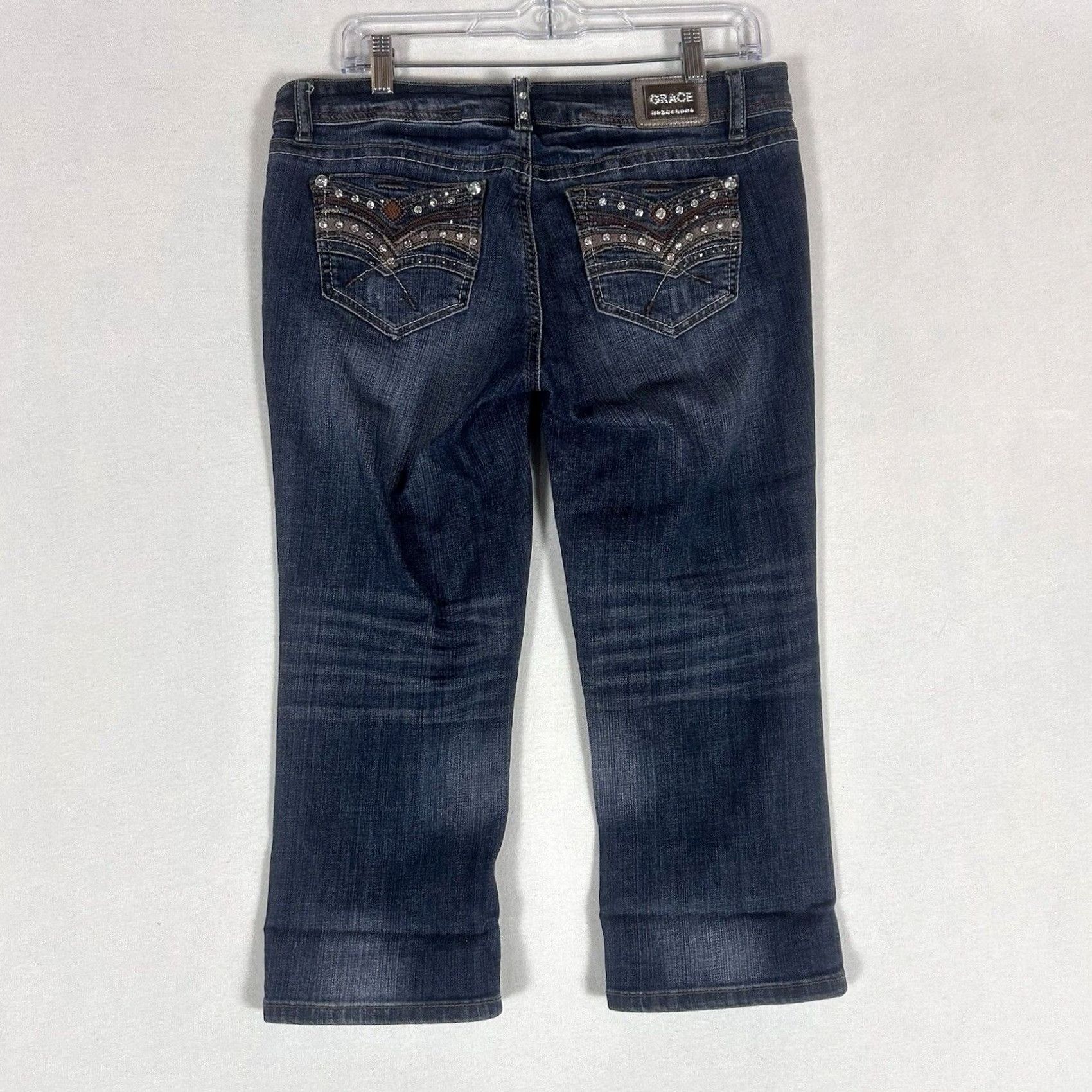 Grace in LA Grace In LA Jeans Capri Womens 29 Blue Denim Low Rise Bling Embroidered 5-Pocket Size 29" - 6 Thumbnail