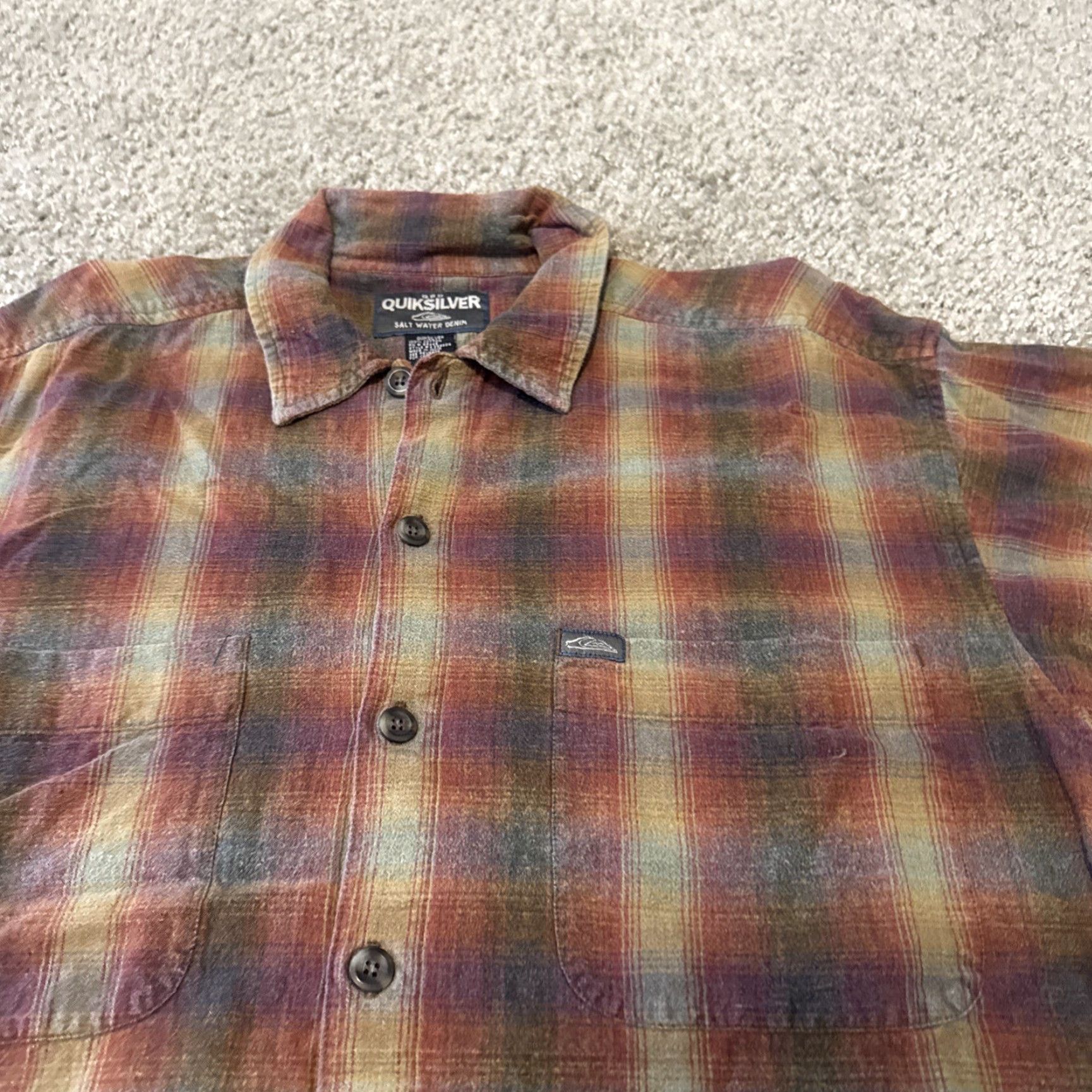 Quiksilver Quiksilver Button-Up Shirt Denim Plaid Multicolor Orange Tan Salt Water M Long Sleeve Men Regular Size M Size US M / EU 48-50 / 2 - 3 Thumbnail