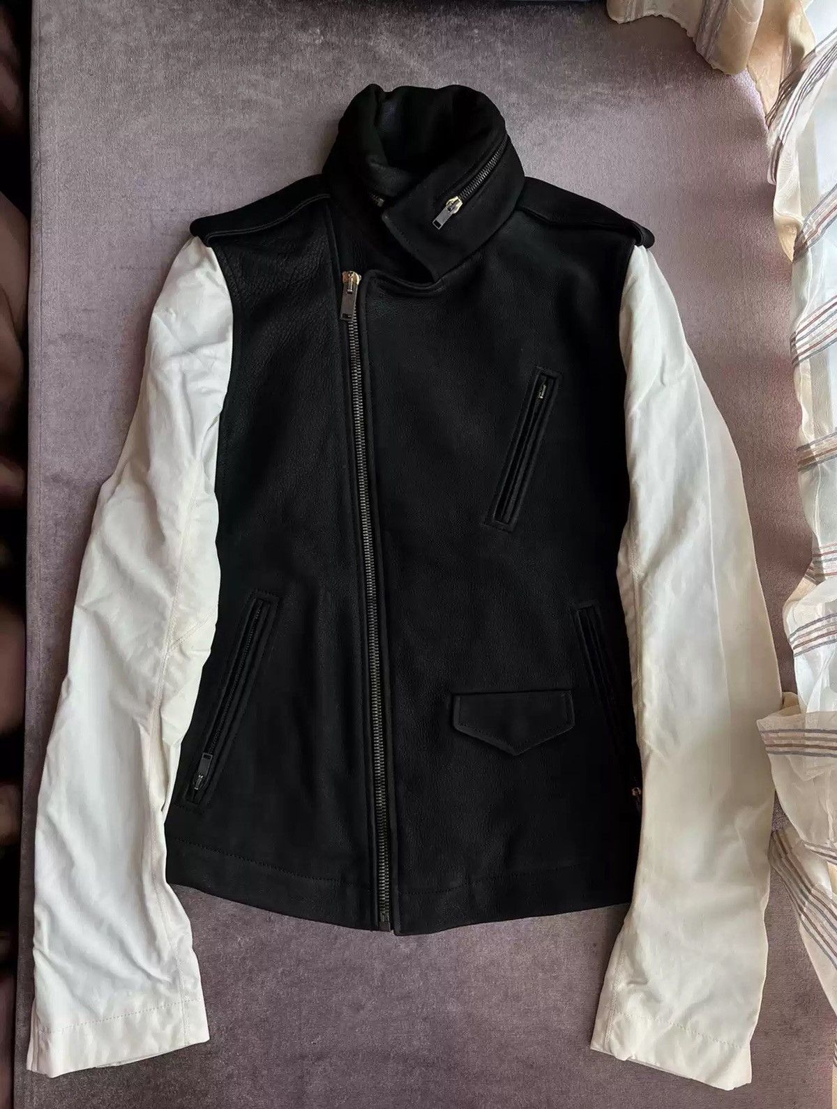 Pre-owned Rick Owens ' Patchwork Sleeve Leather Coat In Black