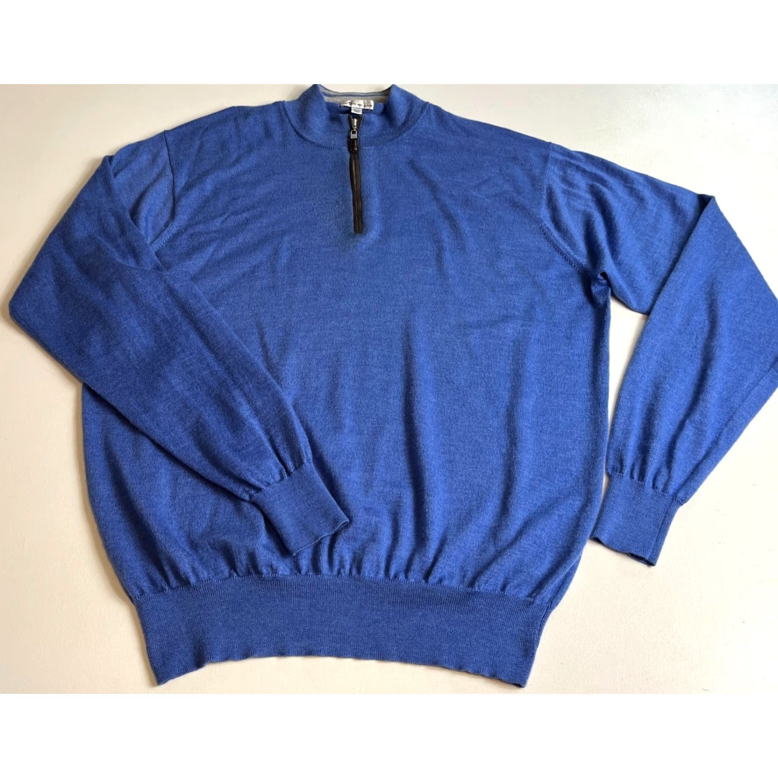 Peter Millar Peter Millar Nappa Trimmed 1/4 Zip Sweater Mens Merino Wool Silk Blue 2XL Regular Pullover Mock Neck Vintage/Preppy Style Size US XXL / EU 58 / 5 - 5 Thumbnail