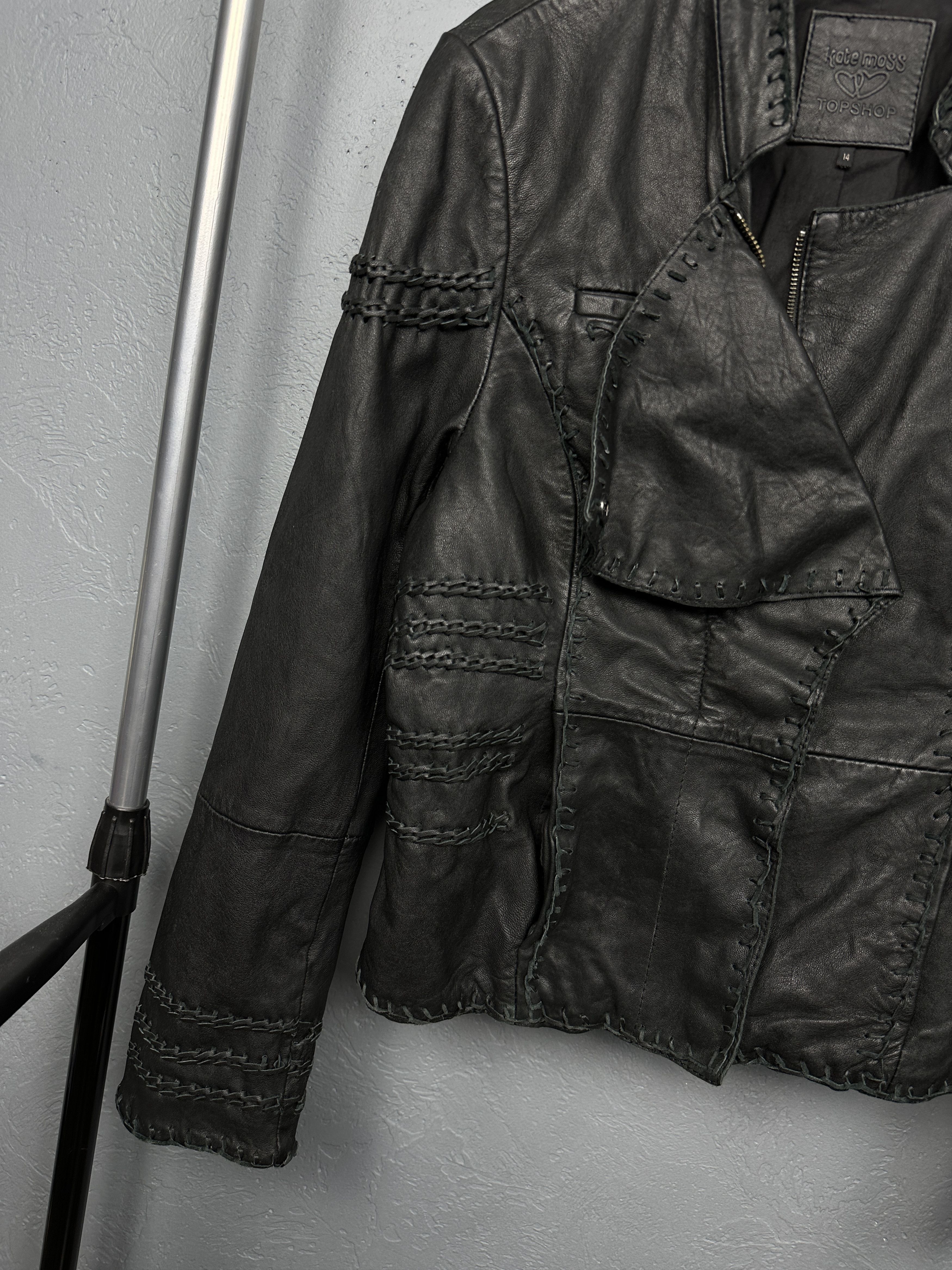 Topshop Kate Moss Topshop Patchwork Black Leather Jacket Size L / US 10 / IT 46 - 3 Thumbnail