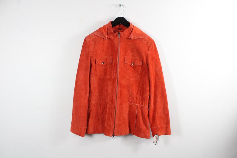 image of Danier Leather Jacket / Vintage Orange Suede Bomber Coat, Men's (Size Large)