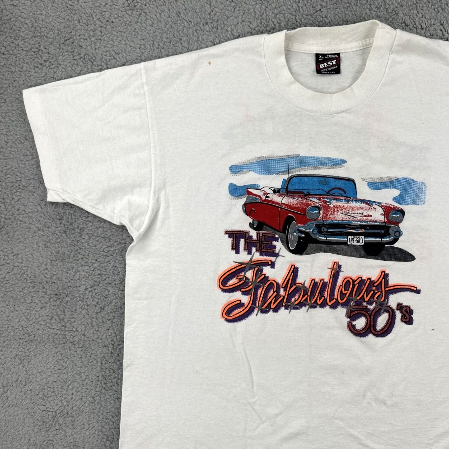 Fruit Of The Loom VINTAGE Fruit of the Loom Best Mens XL Single Stitch White Graphic Print Car T Shirt Size US XL / EU 56 / 4 - 4 Thumbnail