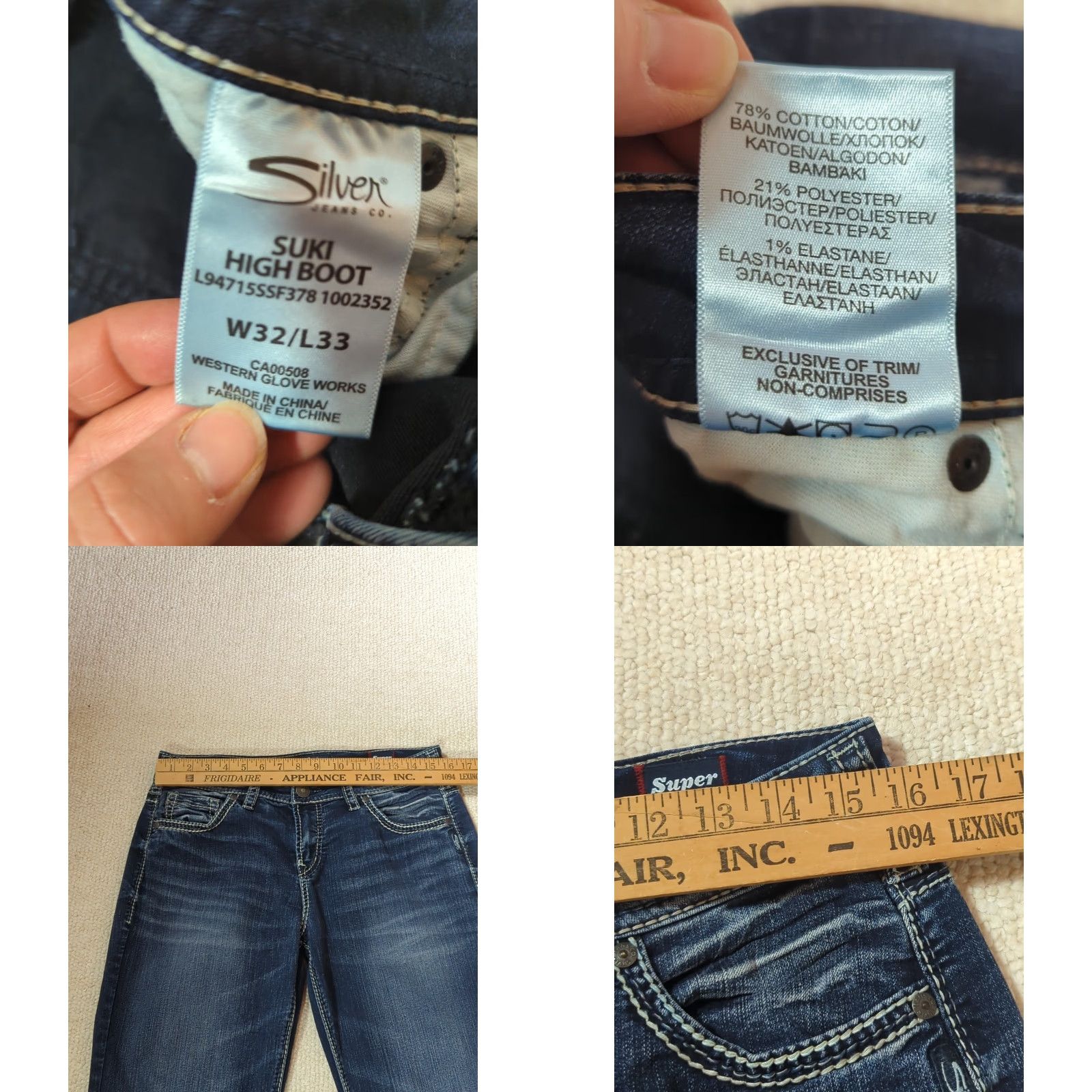 Silver Jeans Co. Silver Jeans Suki High Boot Cut Super Stretch 32X33 Medium Wash Women Jeans Regular 5-Pocket Logo Embellished"} Size 24" / US 00 / IT 34 - 8 Thumbnail