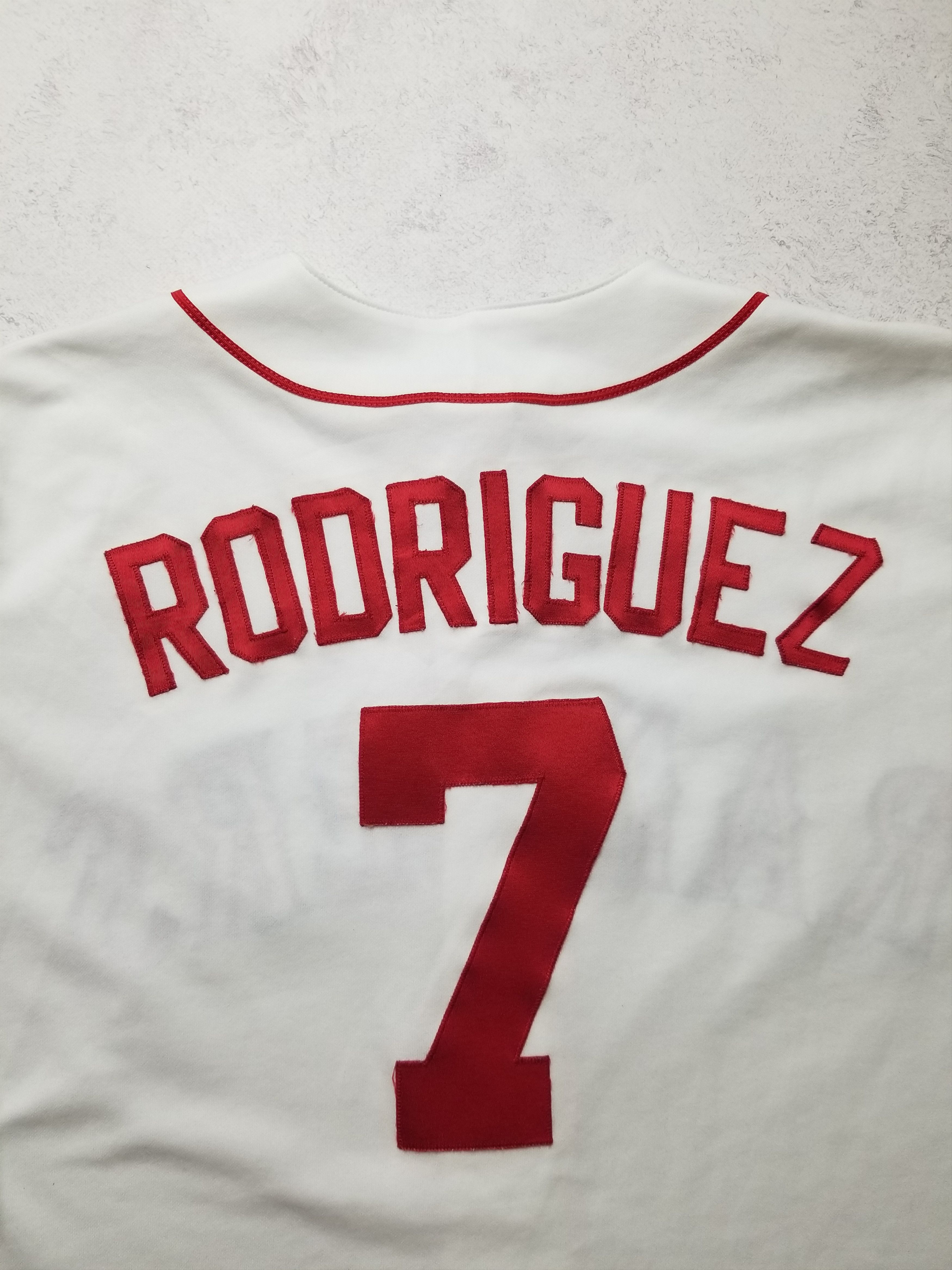 Majestic VTG Rodriguez #7 Texas Rangers Majestic Sewn White Jersey Size US L / EU 52-54 / 3 - 8 Thumbnail