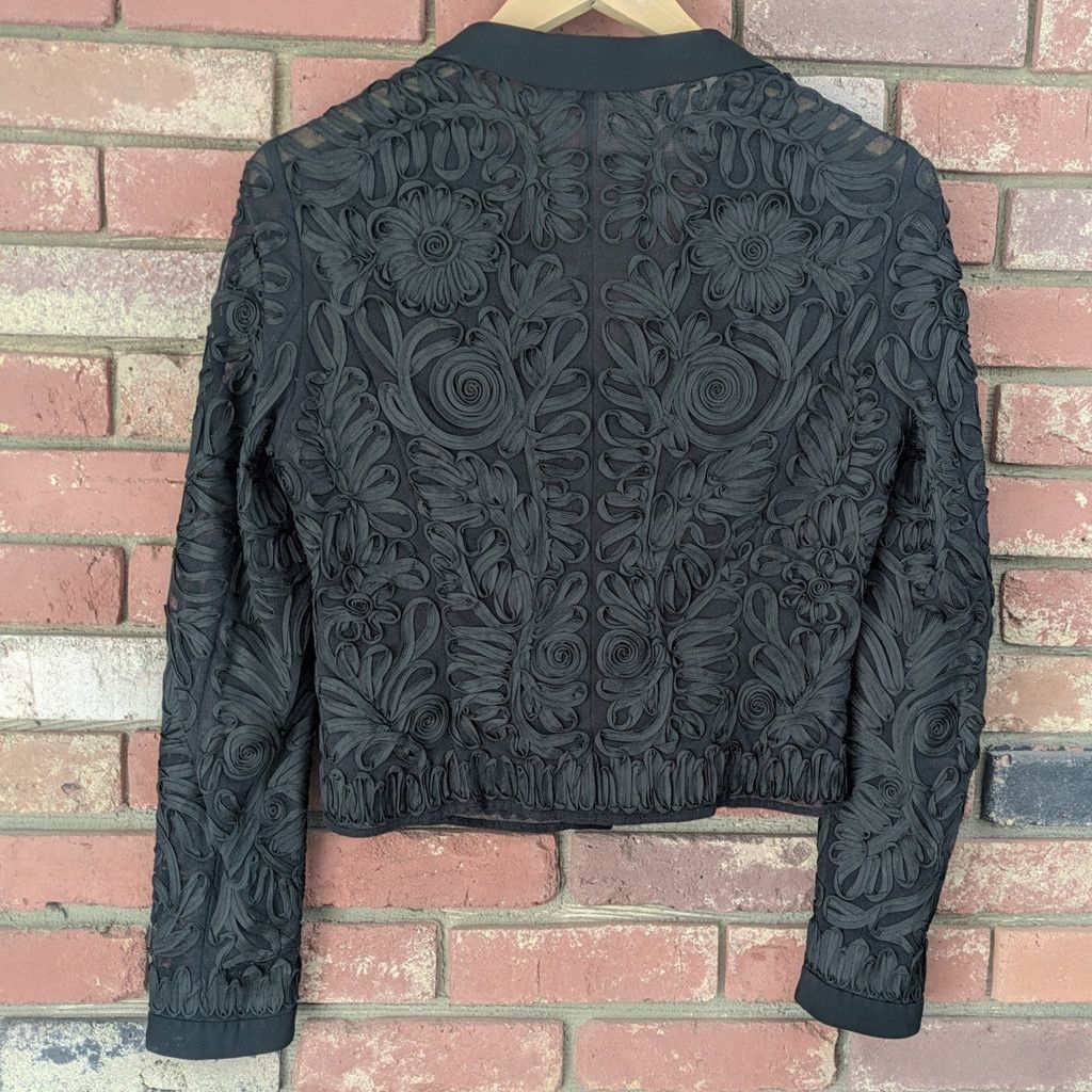 Escada Escada Silk & Cotton Intricate Black Floral Mesh Jacket Top Size XS / US 0-2 / IT 36-38 - 4 Thumbnail