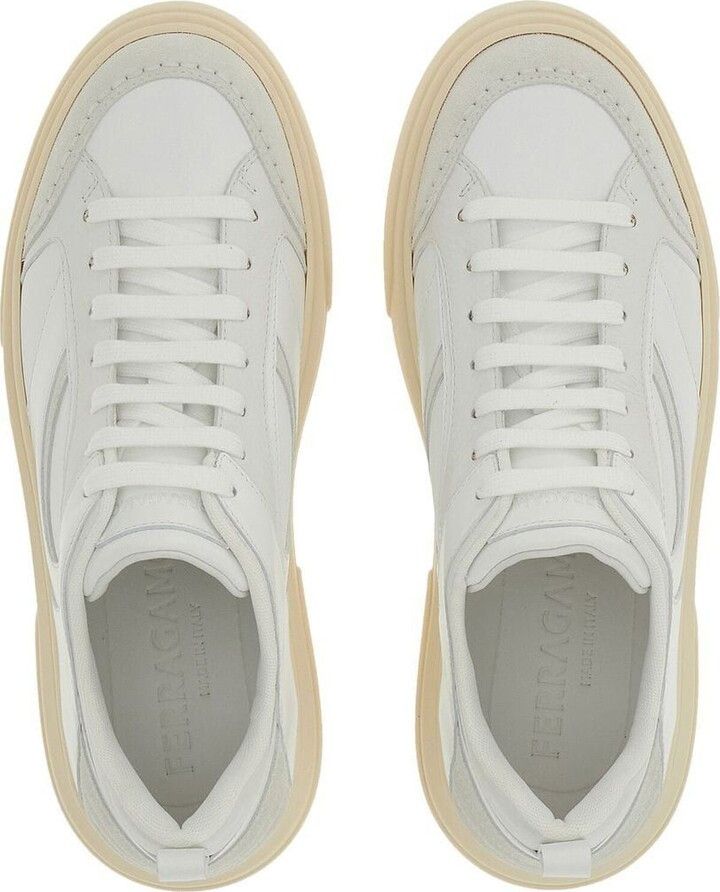 Salvatore Ferragamo o1s1rm0924 Cassina Mix Low-Top Sneaker in White Size US 11.5 / EU 44-45 - 3 Thumbnail
