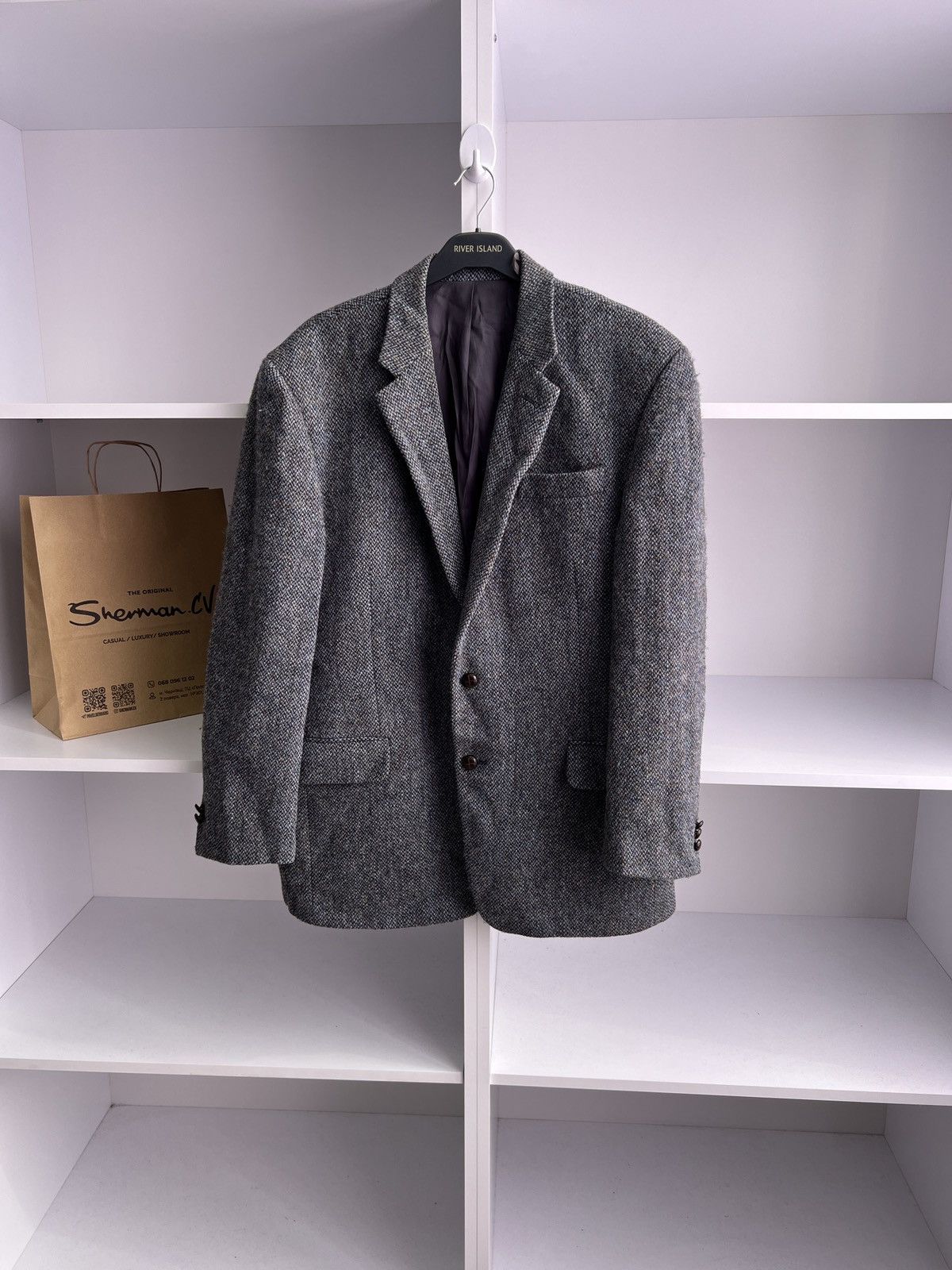 Harris Tweed × Vintage Vintage Harris Tweed Grey Blazer Size US L / EU 52-54 / 3 - 1 Thumbnail