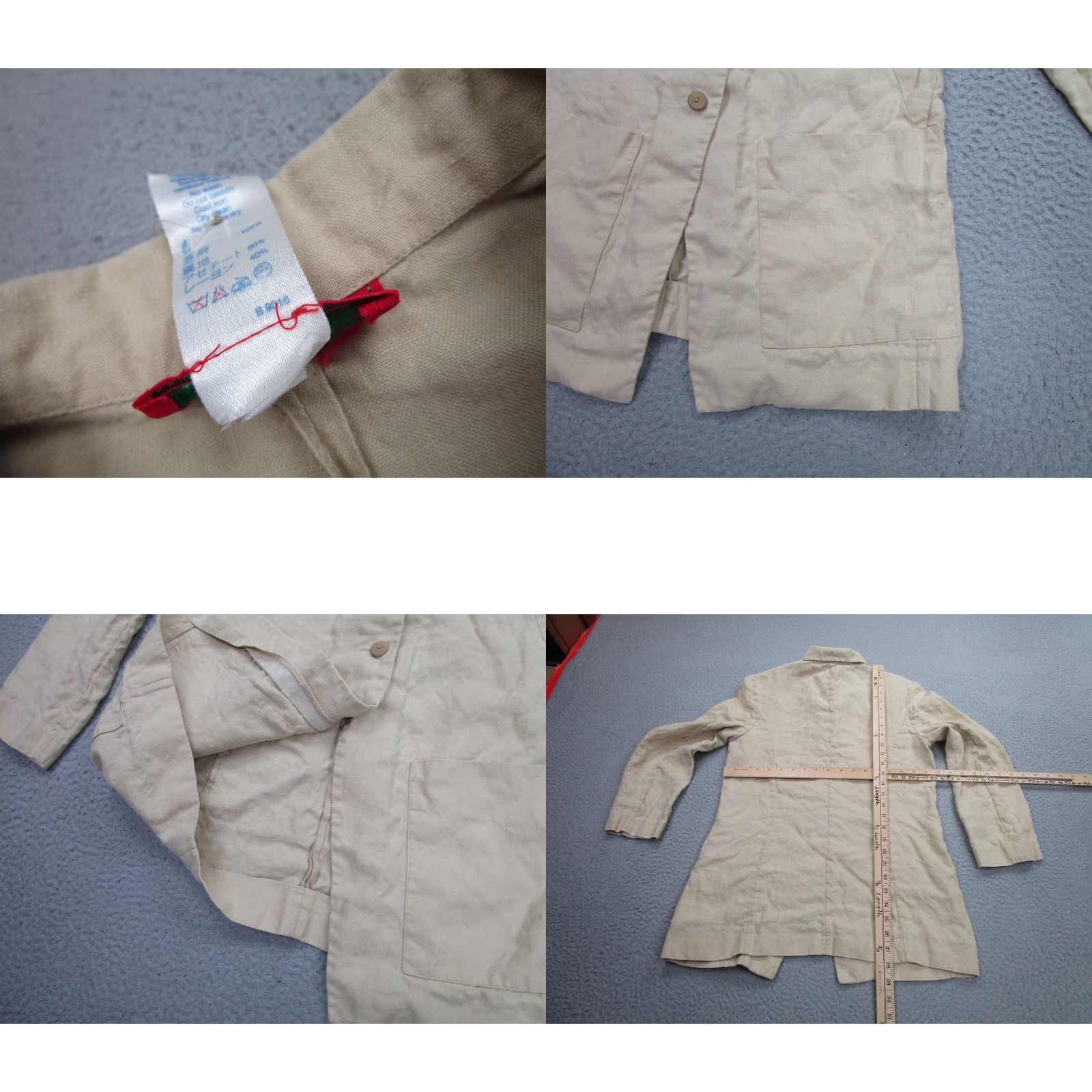 Kenzo KENZO Paris Jacket Women's Beige Linen 40 (FR) Button Front Mid-Length 100% Linen Unlined Lightweight Casual Spring Summer Size S / US 4 / IT 40 - 8 Thumbnail