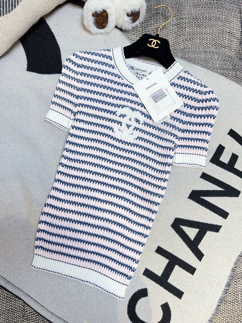 Chanel Chanel Striped Logo Short Sleeve Knit Top Size S / US 4 / IT 40 - 2 Thumbnail