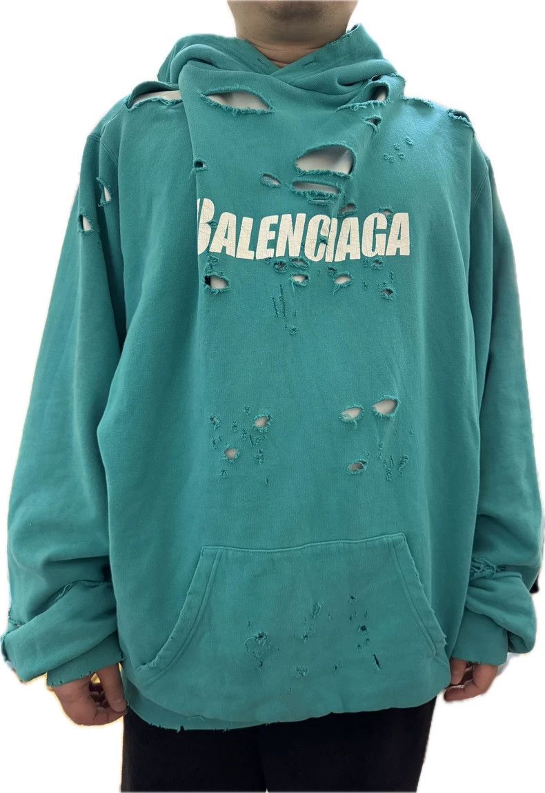 Balenciaga Balenciaga Letter Print Ripped Hoodie Hoodie Loose Version Size US M / EU 48-50 / 2 - 1 Thumbnail