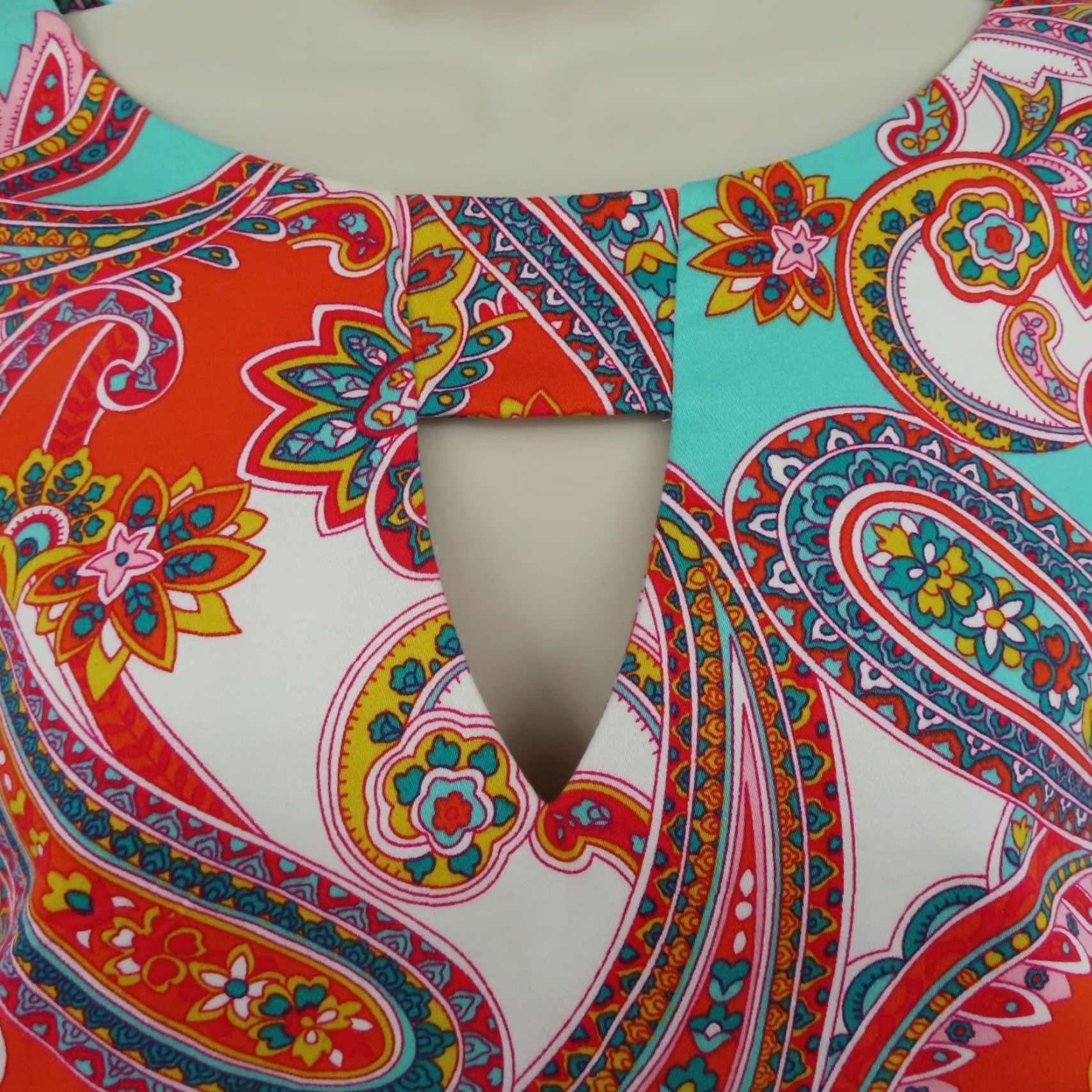 Anne Klein Anne Klein Dress Woman 12 Sleeveless Knee Length Orange Aqua Floral Paisley Scroll Sheath Party/Cocktail Casual Size XL / US 12-14 / IT 48-50 - 3 Thumbnail