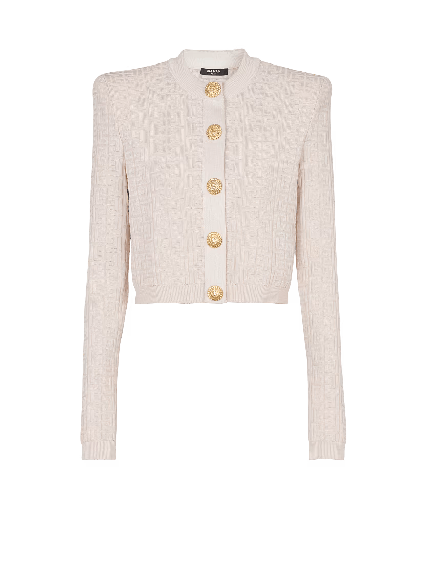 Balmain o1s1wg111225 Labyrinth Knit Cardigan in Beige Size M / US 6-8 / IT 42-44 - 1 Thumbnail