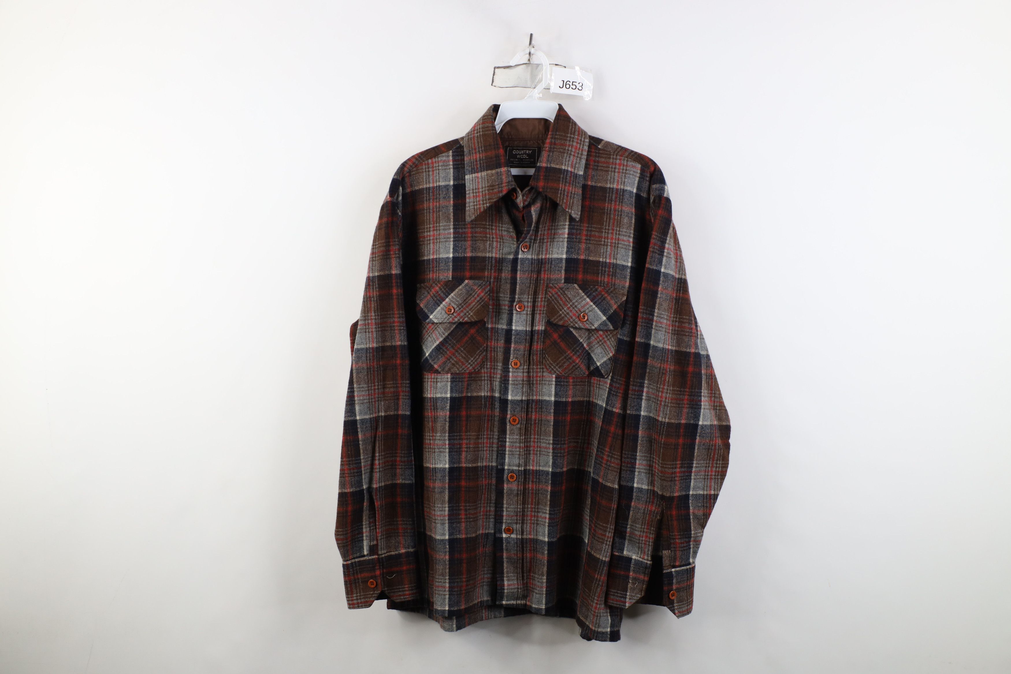 Vintage Vintage 70s Streetwear Knit Collared Flannel Button Shirt Size US L / EU 52-54 / 3 - 1 Thumbnail