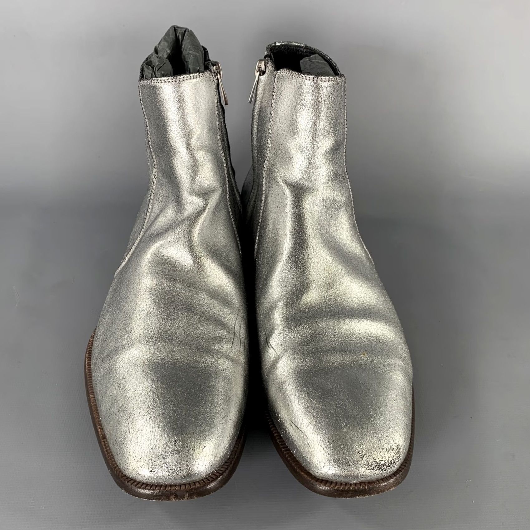 Tom Ford TOM FORD Boots Mens Silver Taurus Size Metallic Leather Size US 7 / EU 40 - 4 Thumbnail