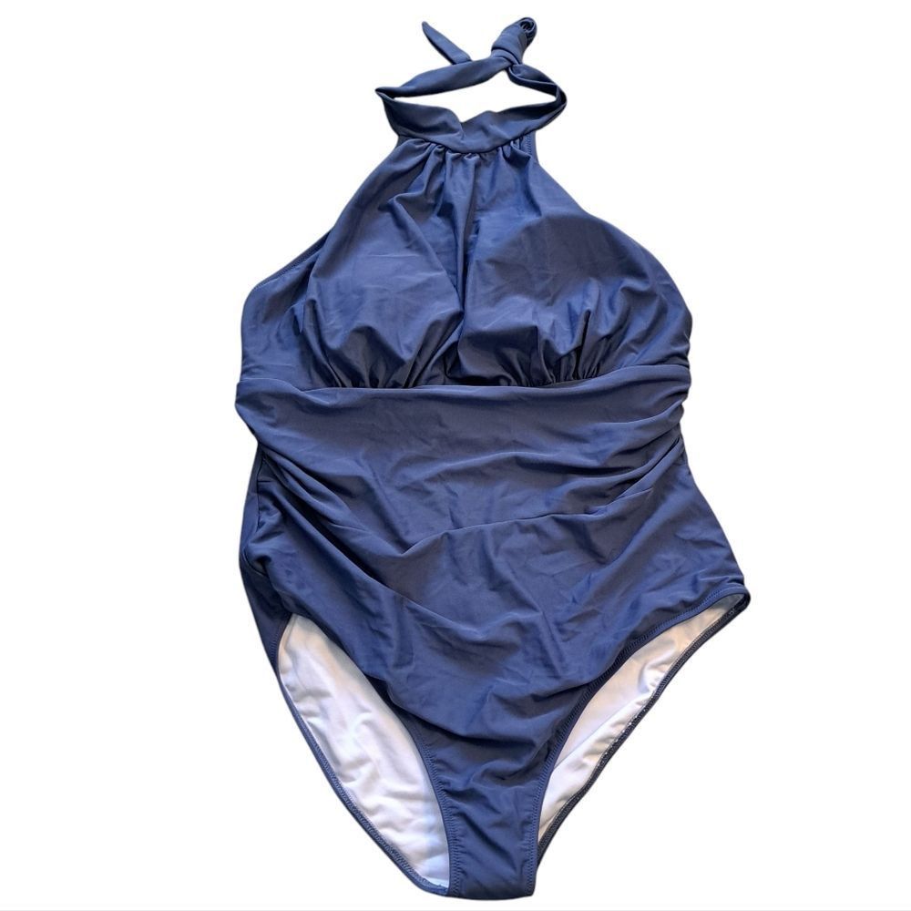 Other Cupshe Bianca Plunge Halter One Piece Ruched Swimsuit Dusty Size XXL / US 16-18 / IT 52-54 - 5 Thumbnail