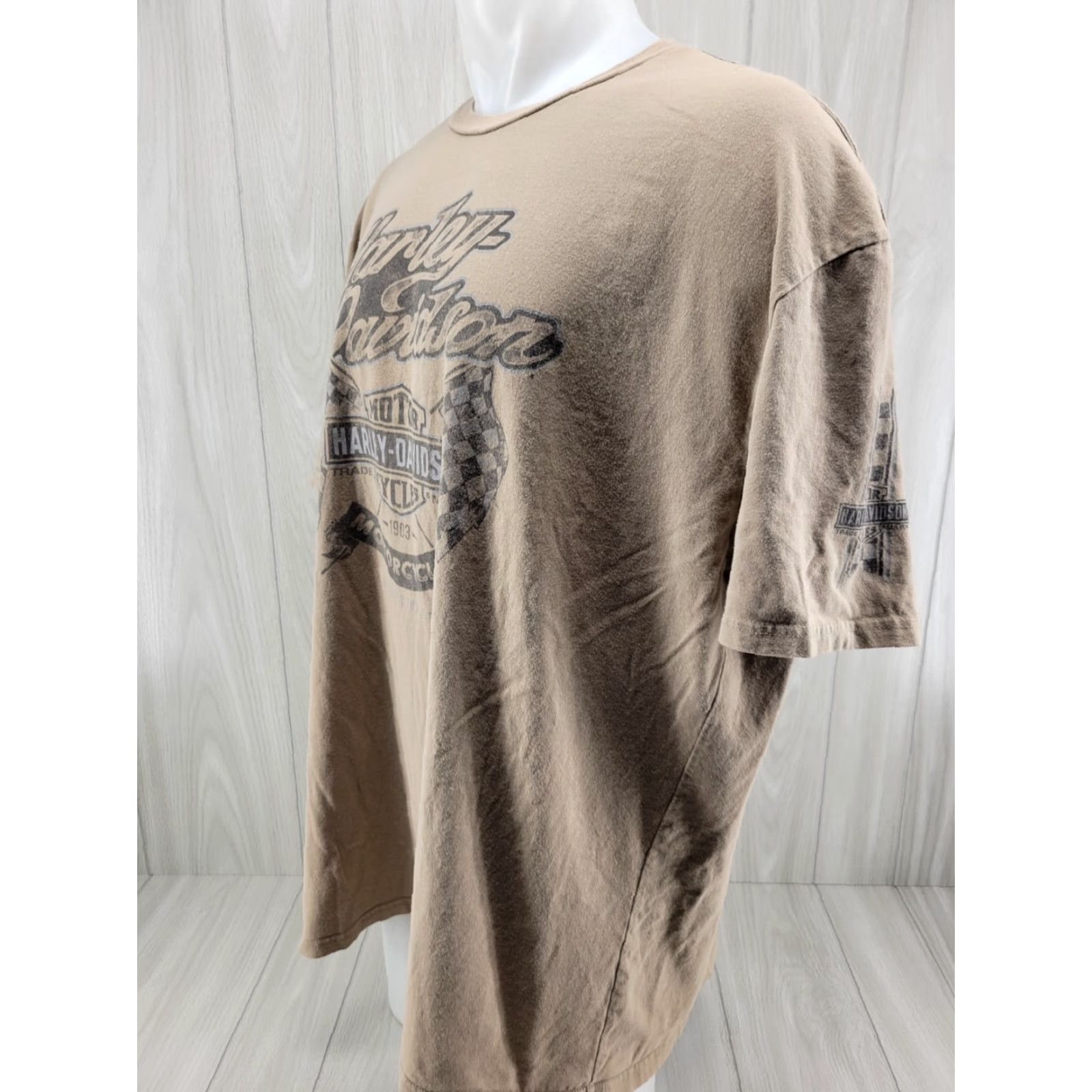 Harley Davidson Harley-Davidson Mens Shirt T-Shirt 2XL Tan Brown Distressed River Meridian MS Tan Brown Shirt Mens 2XL Size US XXL / EU 58 / 5 - 4 Thumbnail