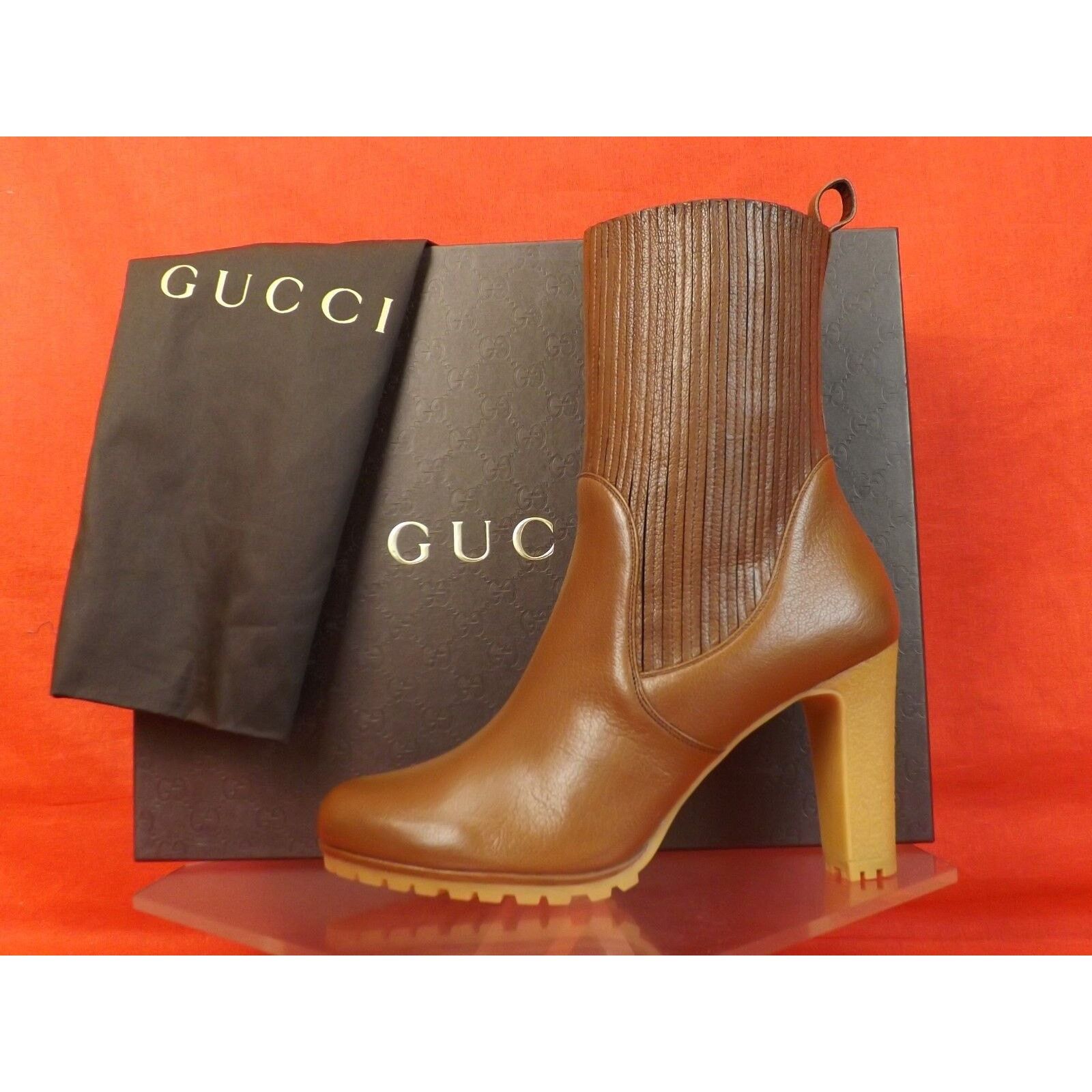 Gucci GUCCI 323551 EDITH BROWN LEATHER HEEL ANKLE BOOTS 39.5 Size US 9.5 / IT 39.5 - 5 Thumbnail