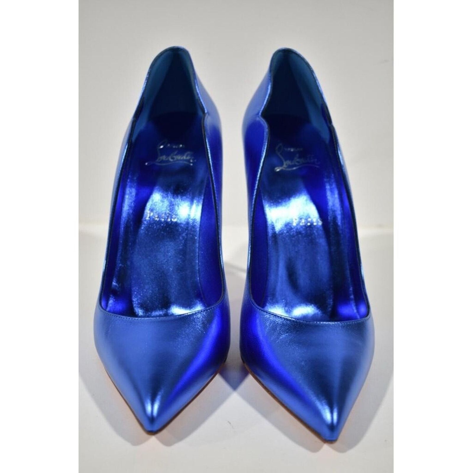 Christian Louboutin Hot Chick 100 Alize Blue Leather Pointed Toe Heel Pump 39 Size US 9 / IT 39 - 4 Thumbnail